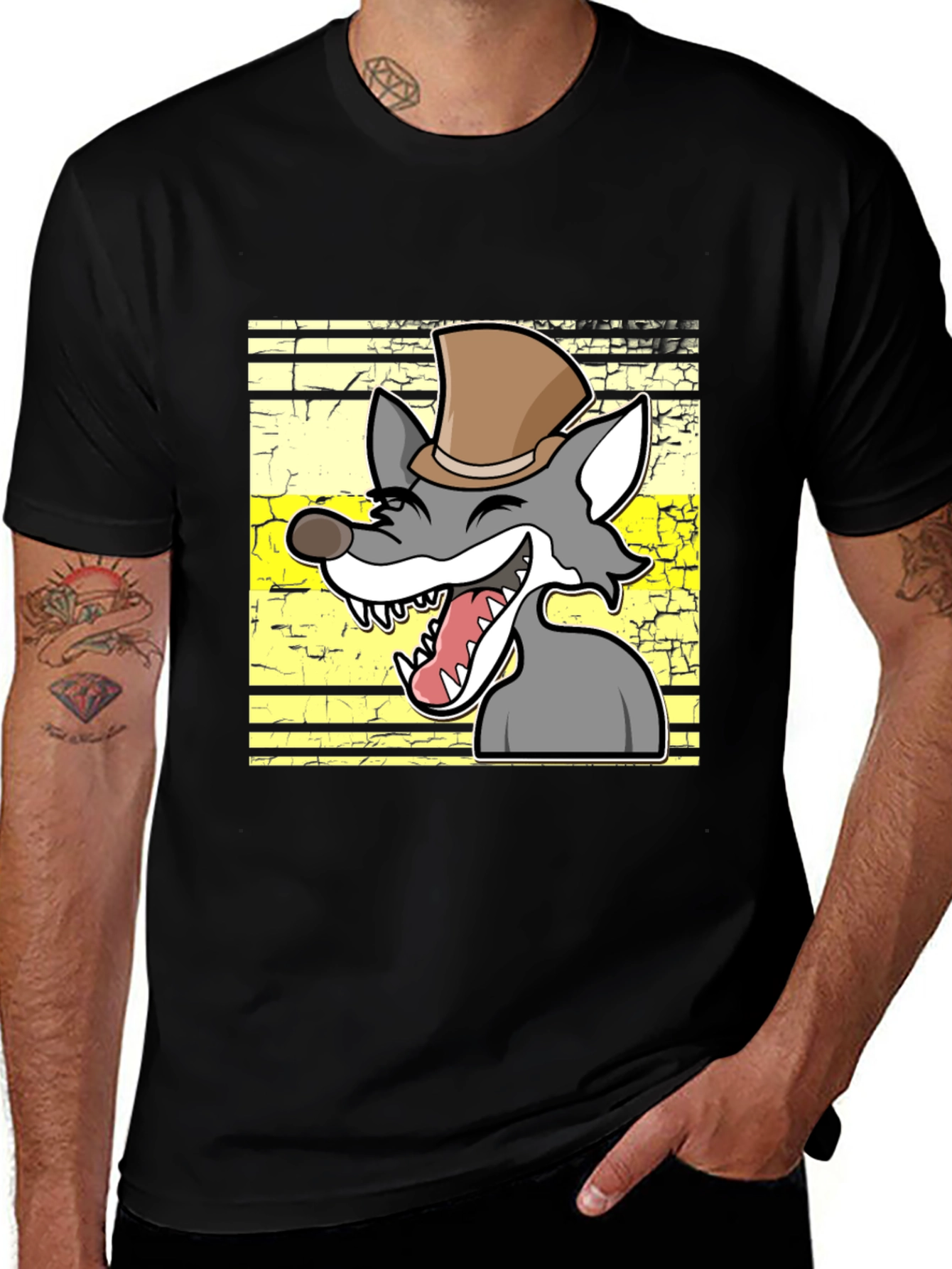 Variant 17 of Wolf in Top Hat Graphic Tee - Mens Black T-Shirt