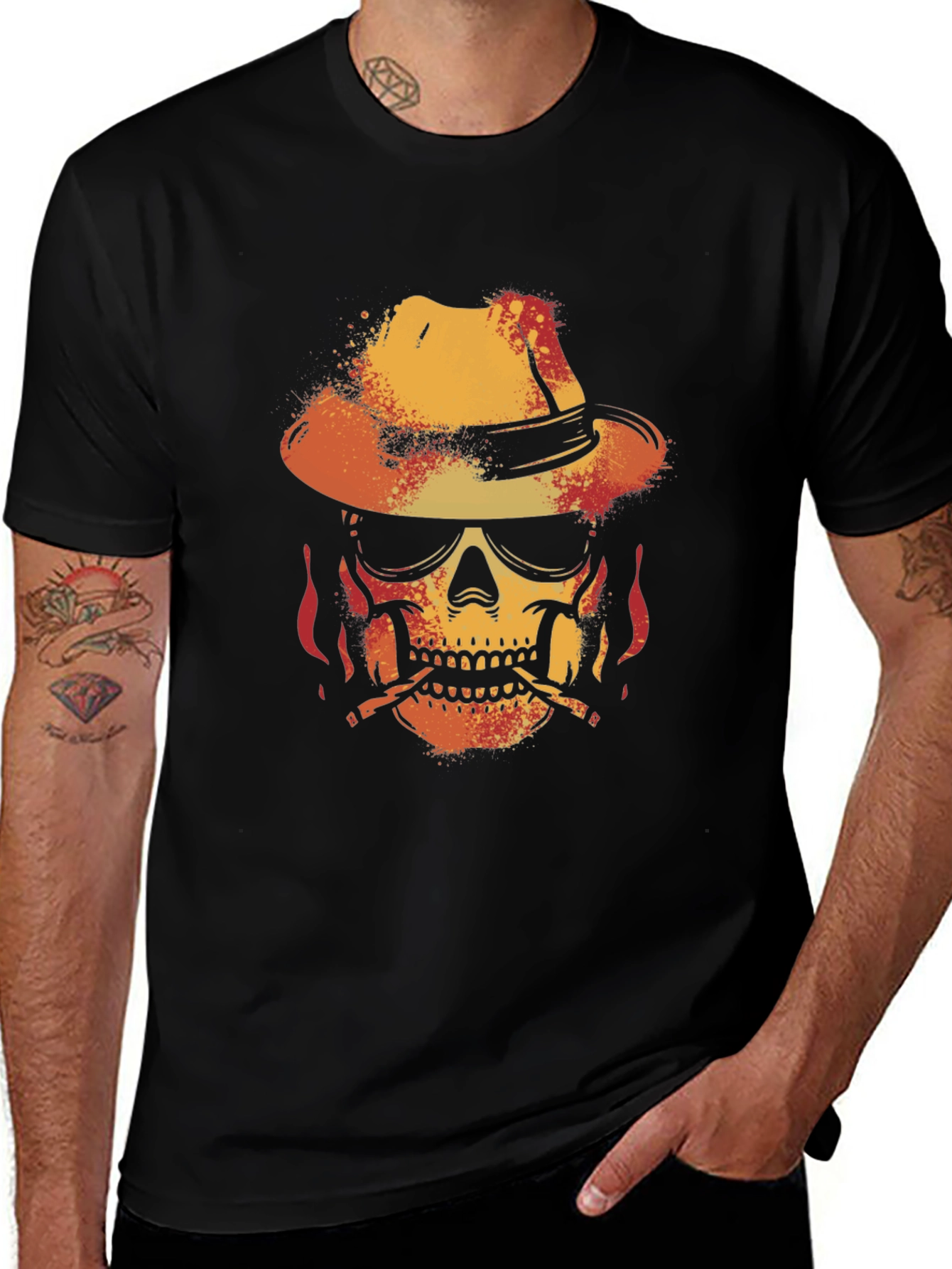 Variant 8 of Skull in Hat Graphic Tee - Cool Black T-Shirt