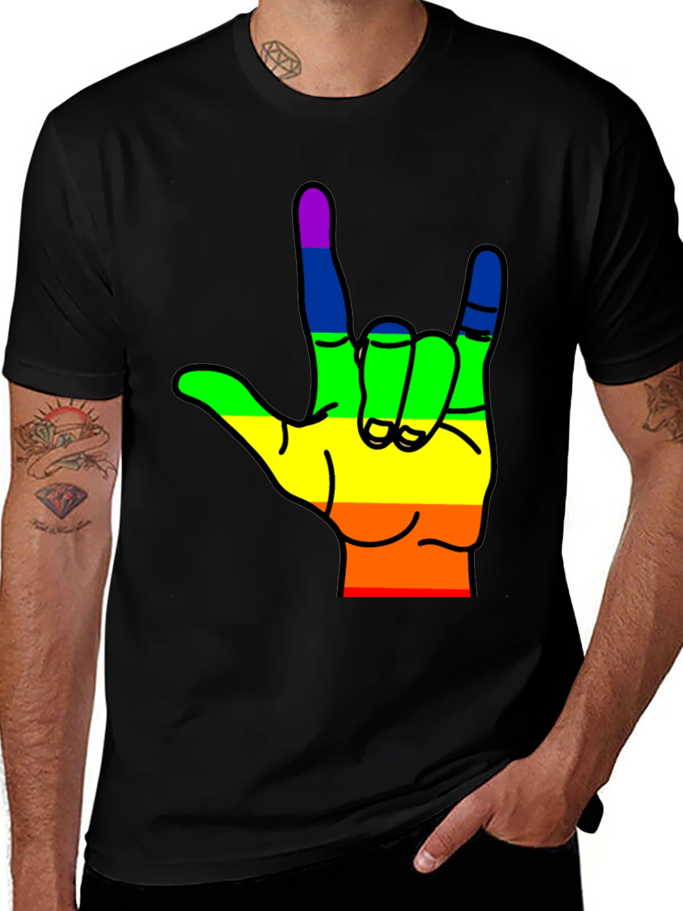 Variant 24 of Pride I Love You Hand Sign Black Tee