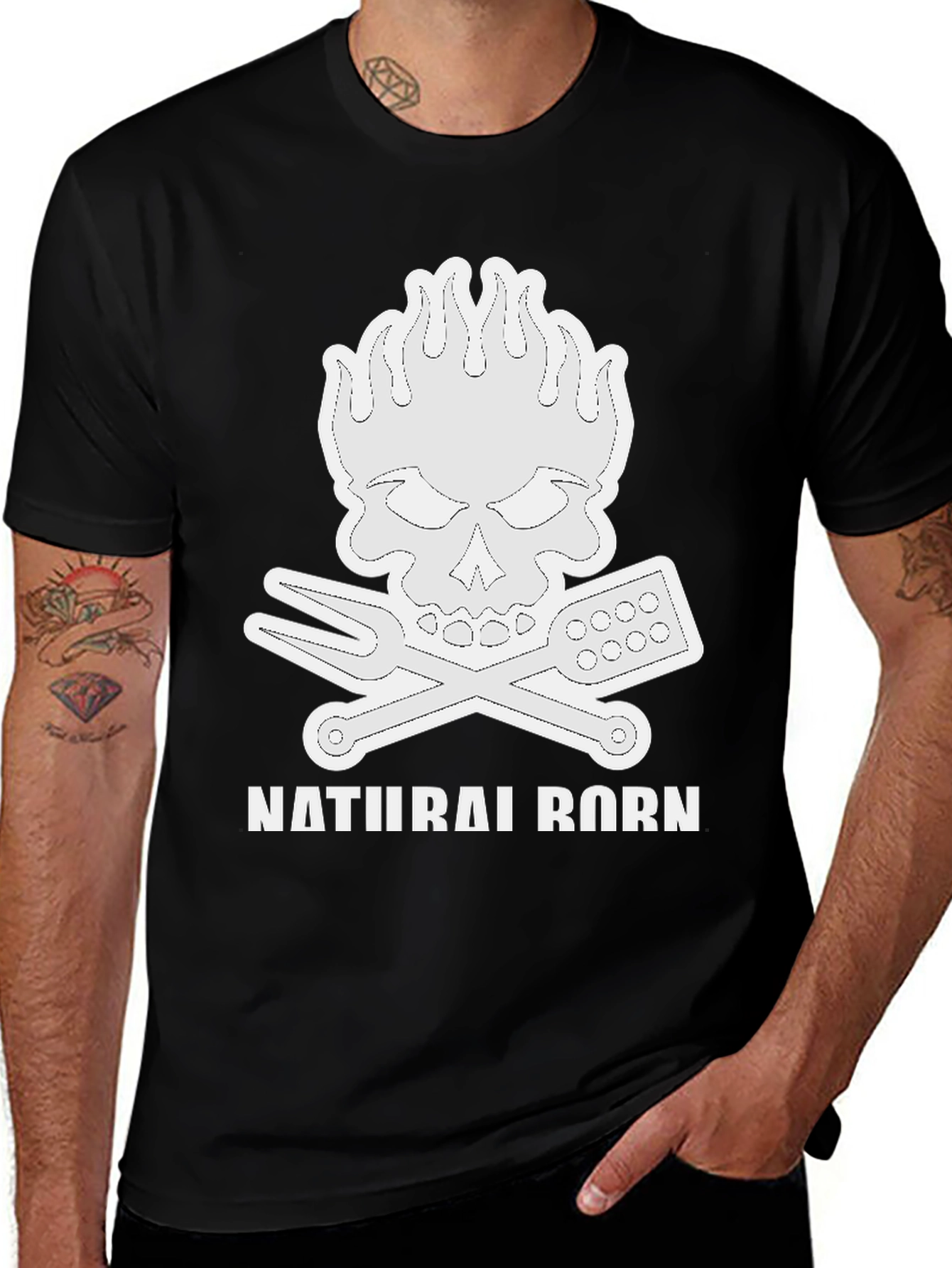 Variant 5 of Natural Born Griller T-Shirt Skull Flames BBQ