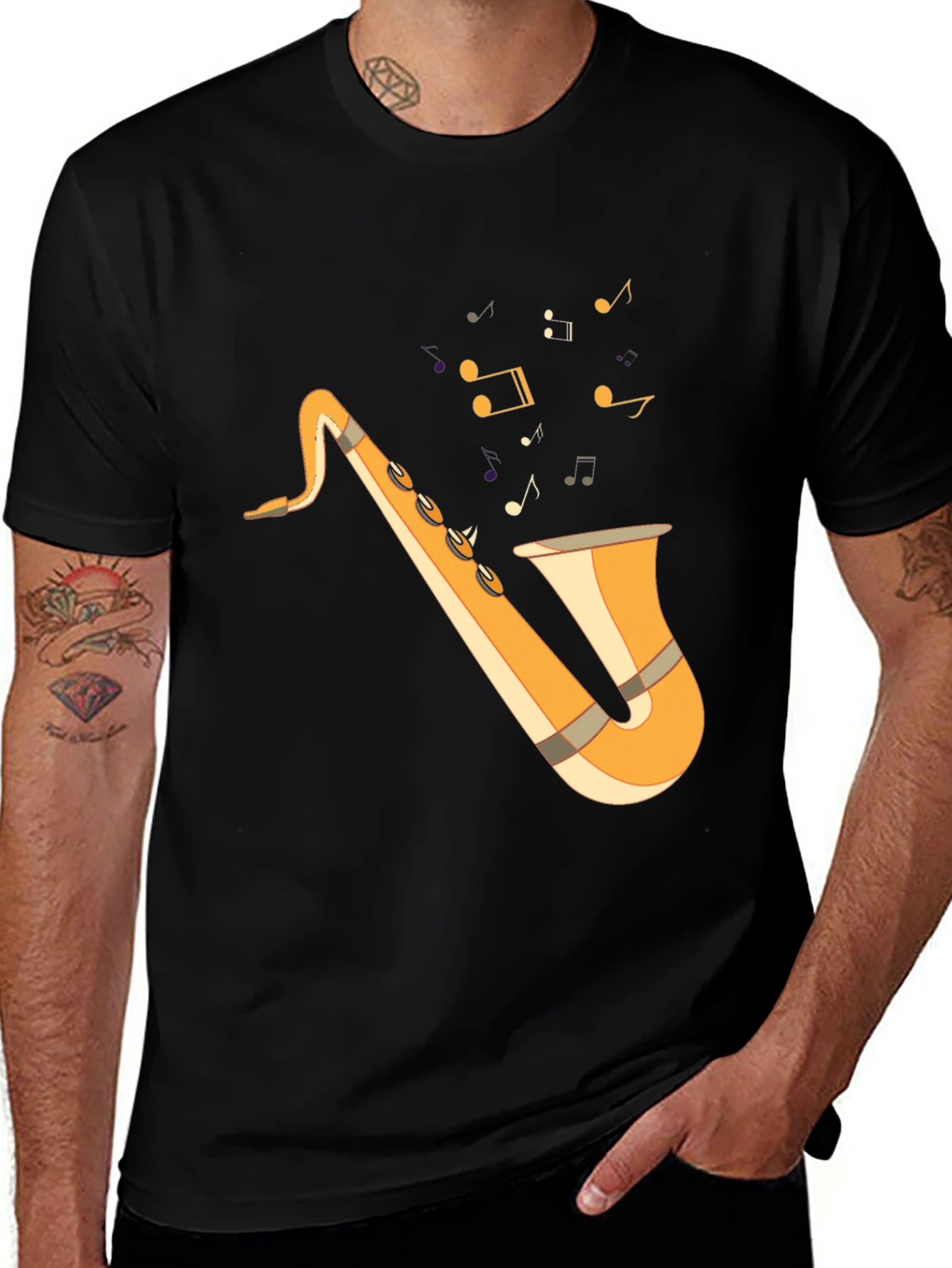 Variant 14 of Saxophone Graphic Tee - Black Cotton T-Shirt for Music Lovers