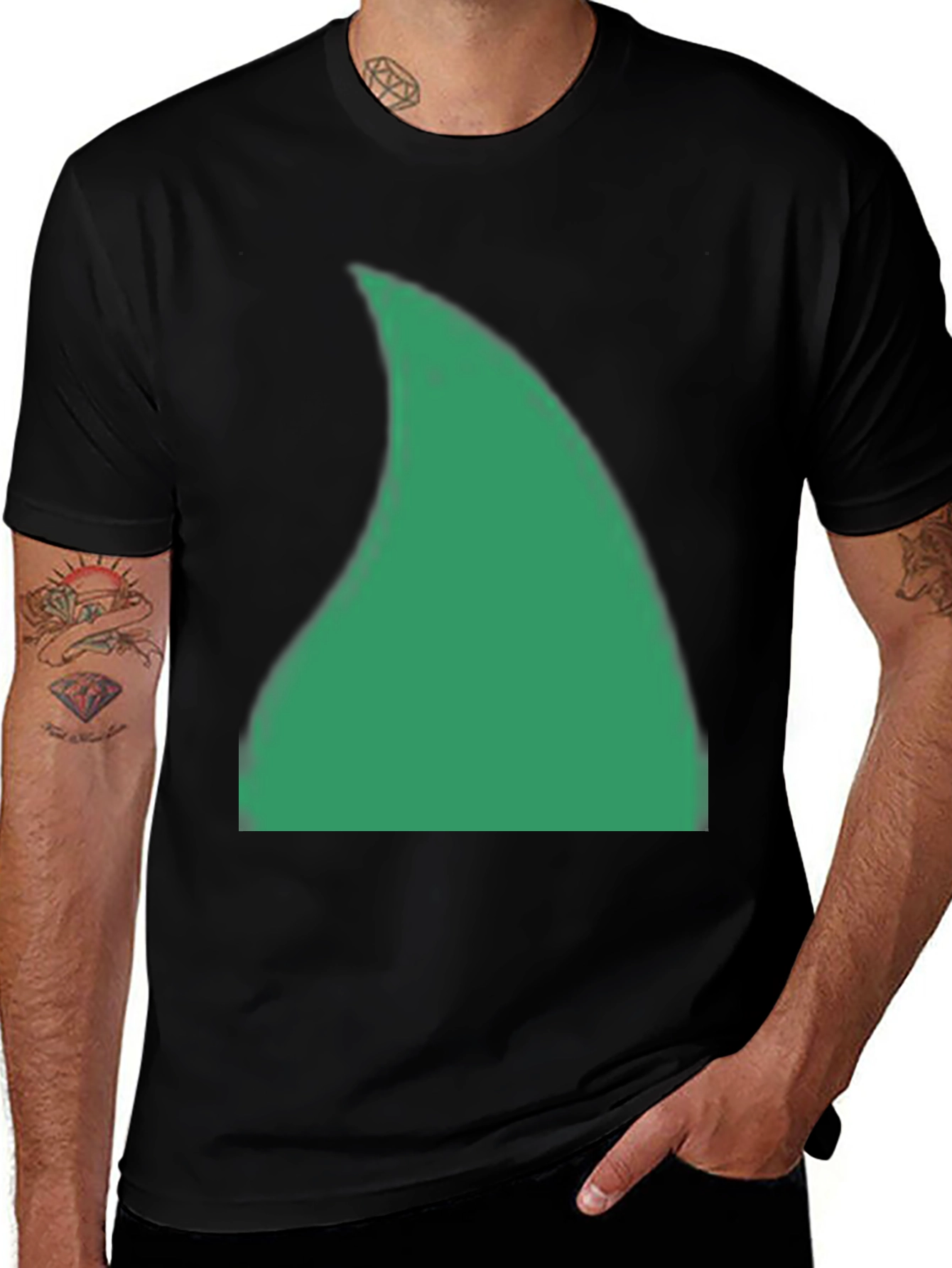 Green Shark Fin Graphic Black T-Shirt