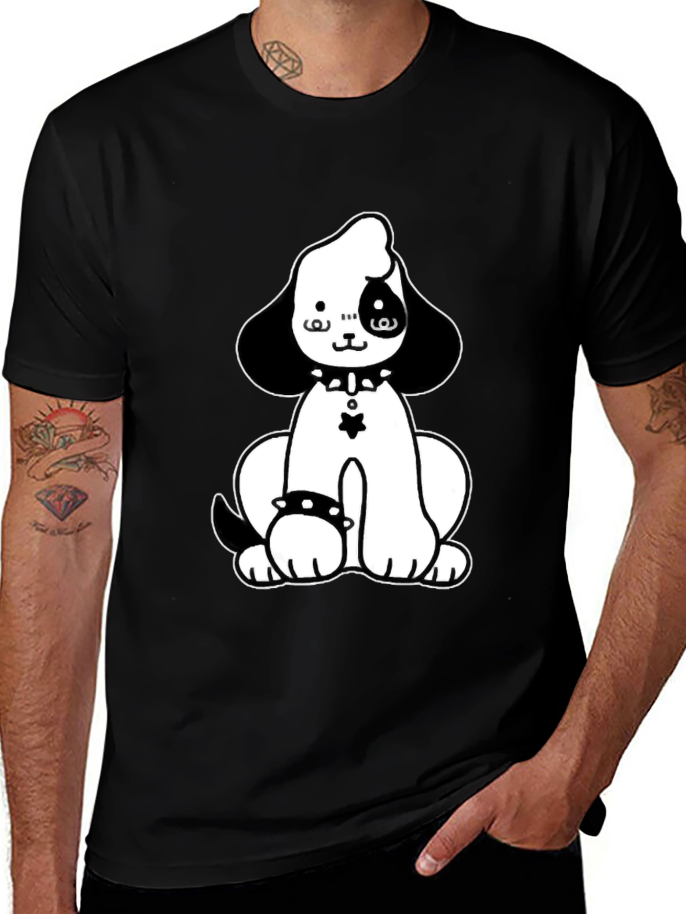 Variant 18 of Cartoon Dog Graphic Tee - Black Casual T-Shirt