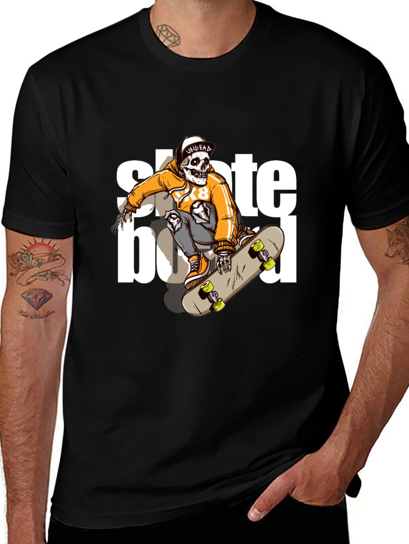 Variant 11 of Skateboarding Skeleton Graphic Tee - Cool & Edgy Design