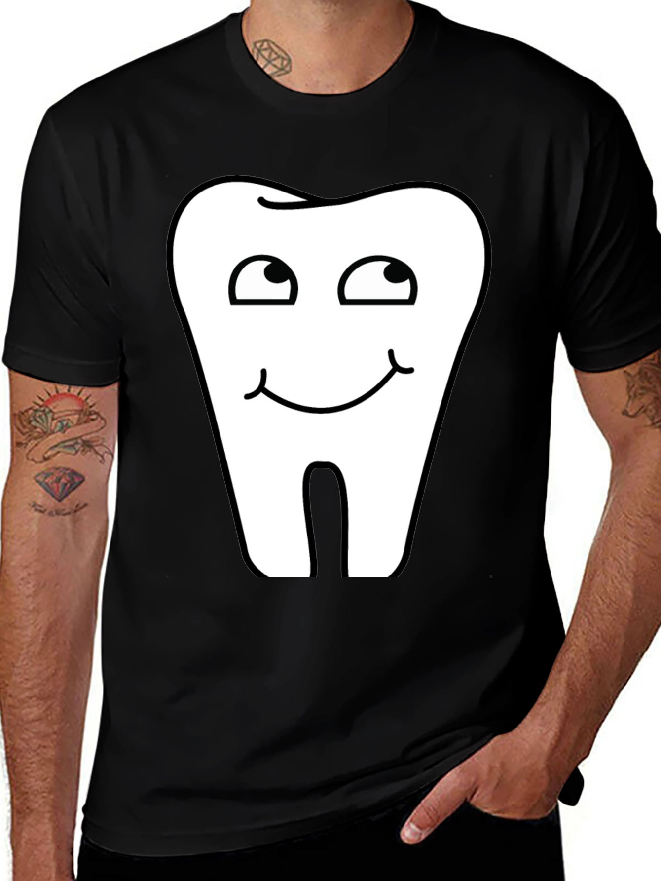 Variant 27 of Funny Tooth Cartoon Graphic Black T-Shirt