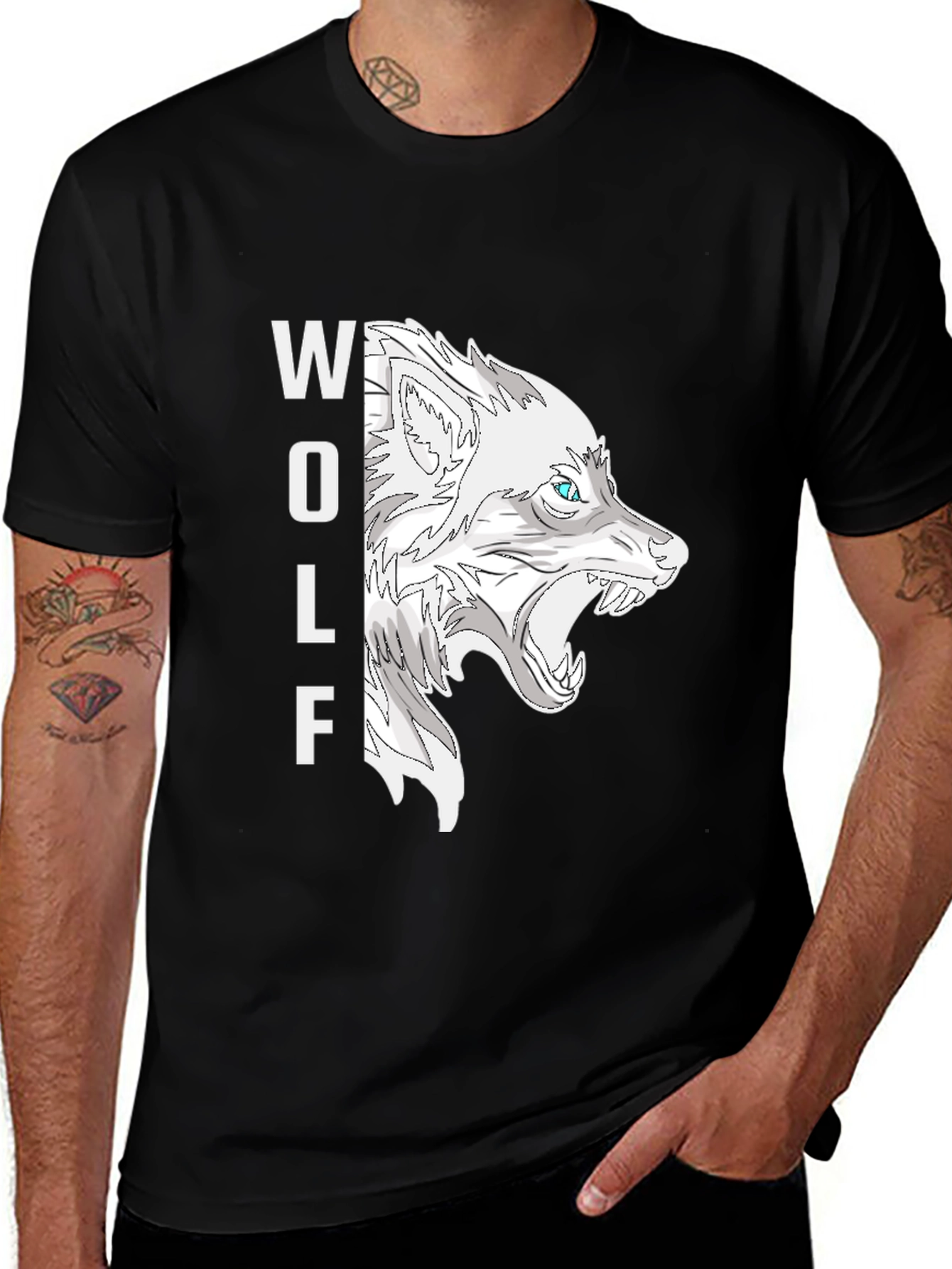 Variant 5 of Men's Black Wolf Graphic T-Shirt