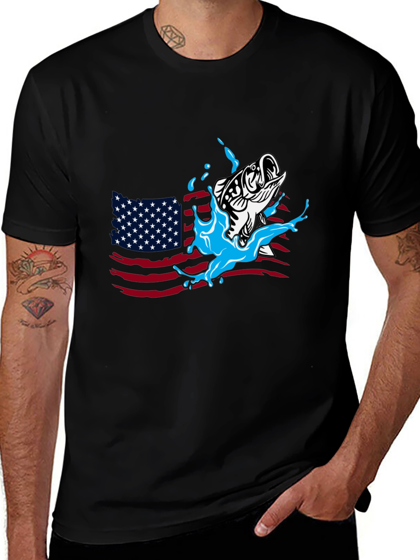 Variant 12 of American Fish Graphic T-Shirt - Patriotic Style