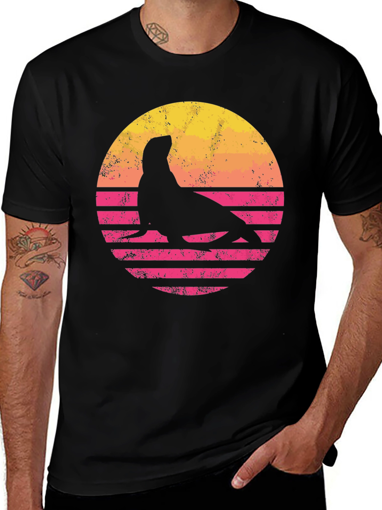 Variant 5 of Retro Seal Graphic T-Shirt - Sunset Design