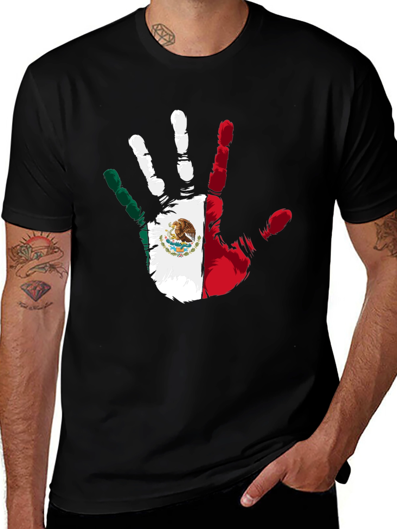 Mexican Pride Hand Print Black T-Shirt