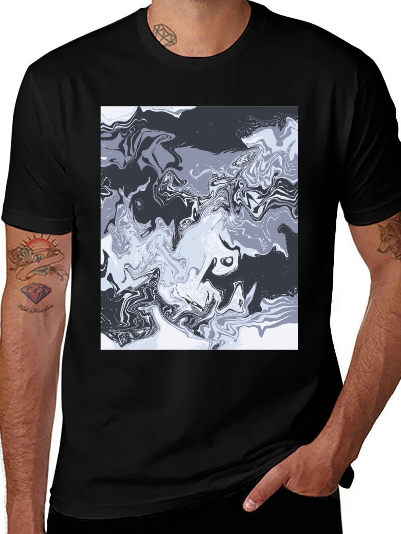 Variant 10 of Abstract Marble Print Men's Black T-Shirt
