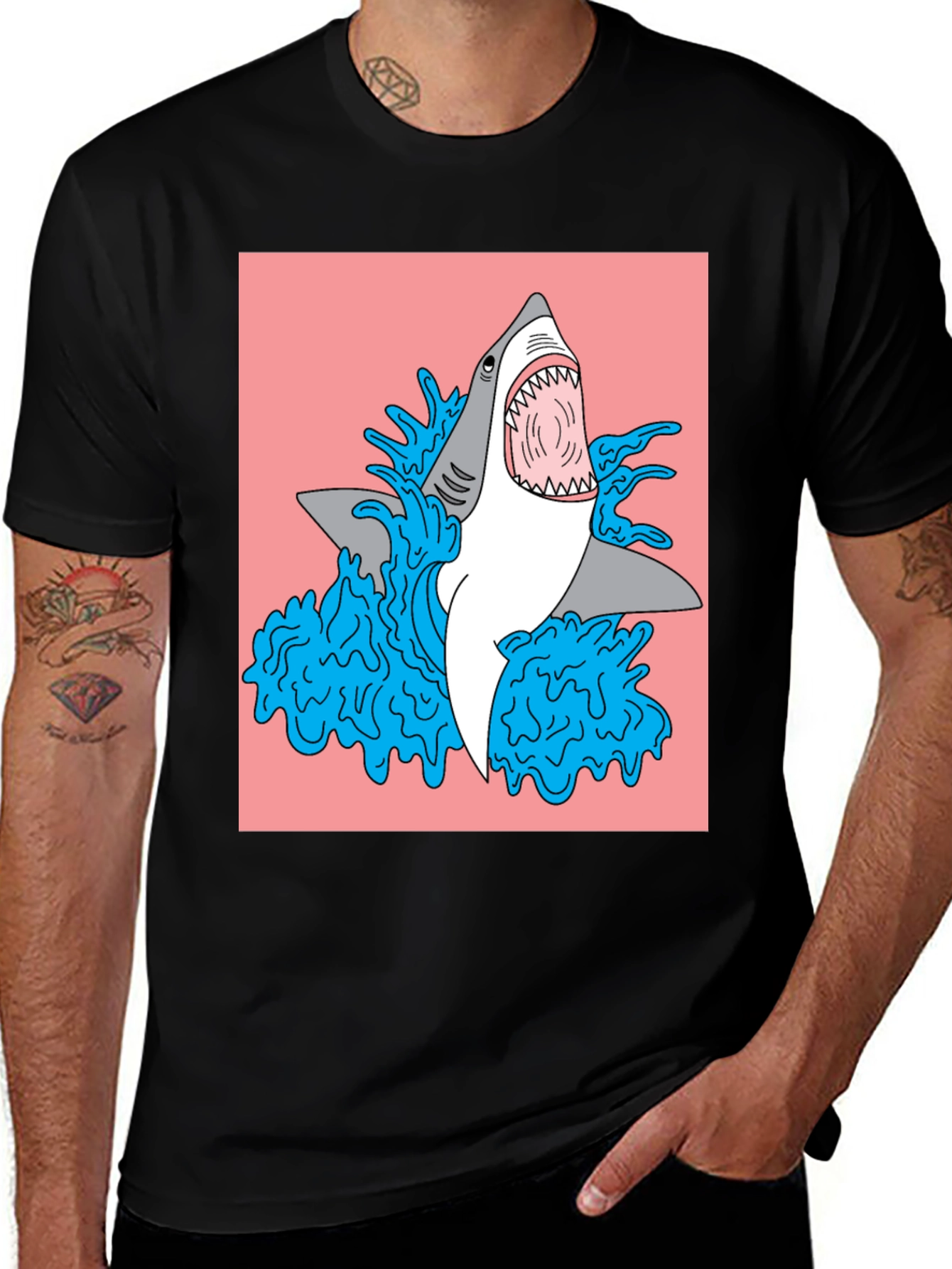 Variant 3 of Shark Graphic Print Tee - Men's Black T-Shirt