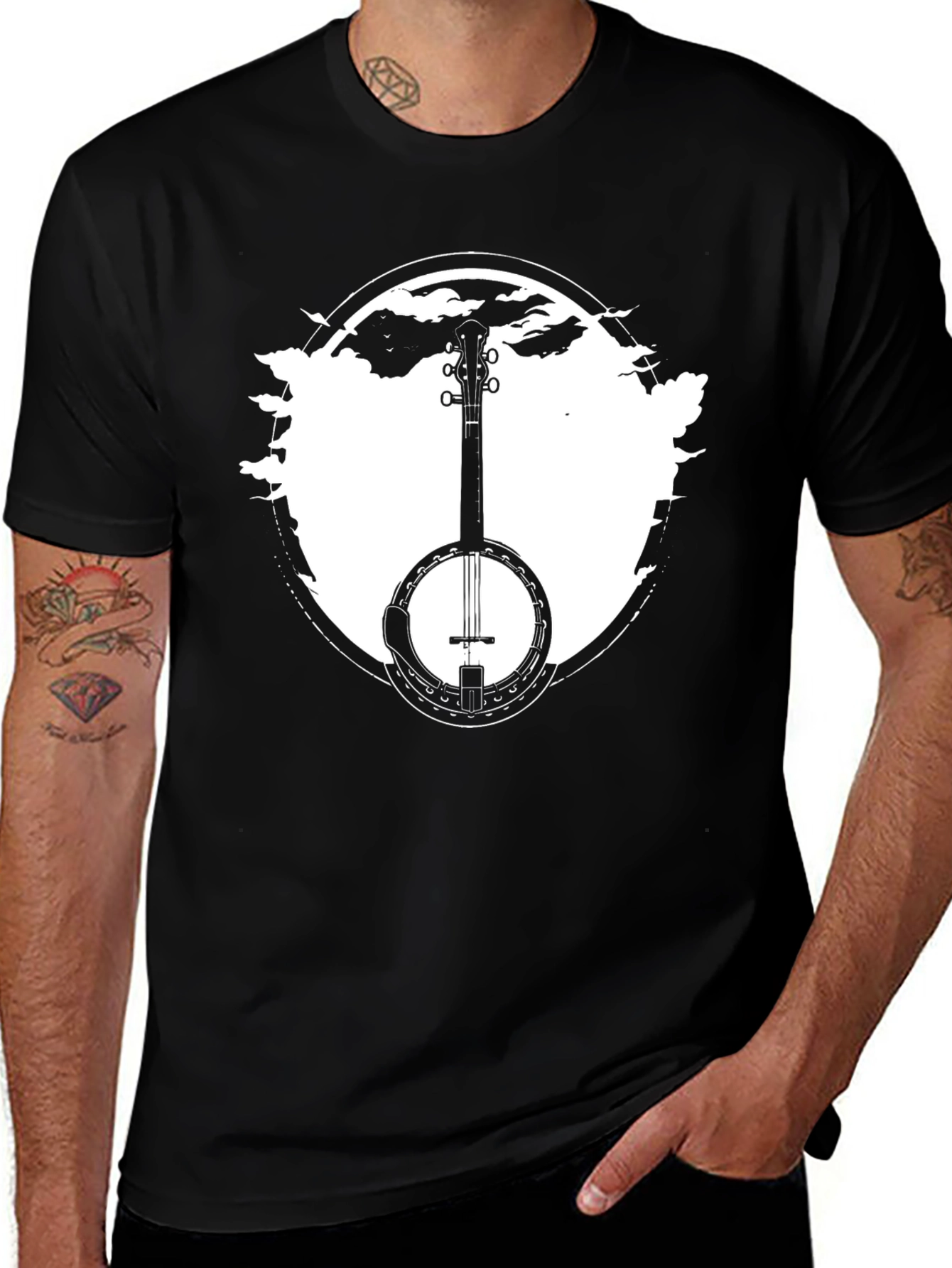 Variant 14 of Banjo Music Graphic T-Shirt - Black