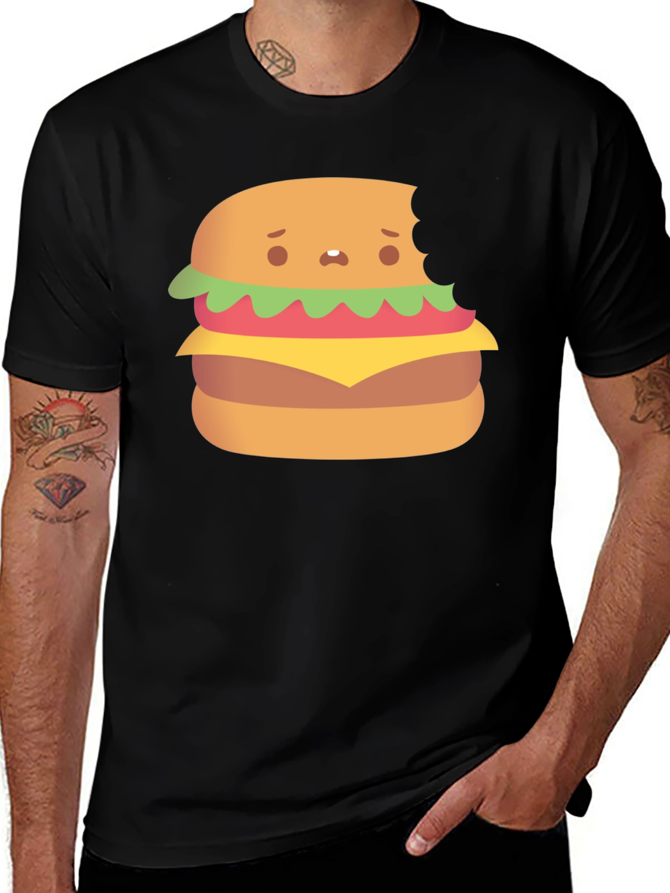 Variant 28 of Cute Burger Graphic Black T-Shirt