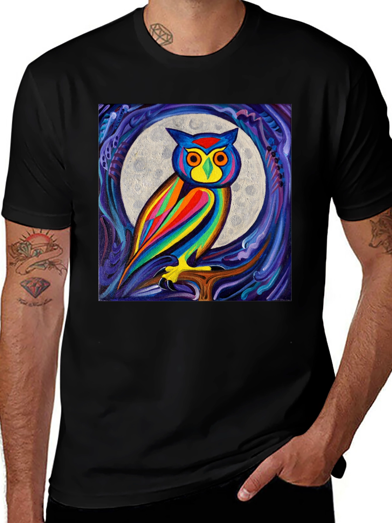Variant 30 of Colorful Owl Moon Art Graphic T-Shirt