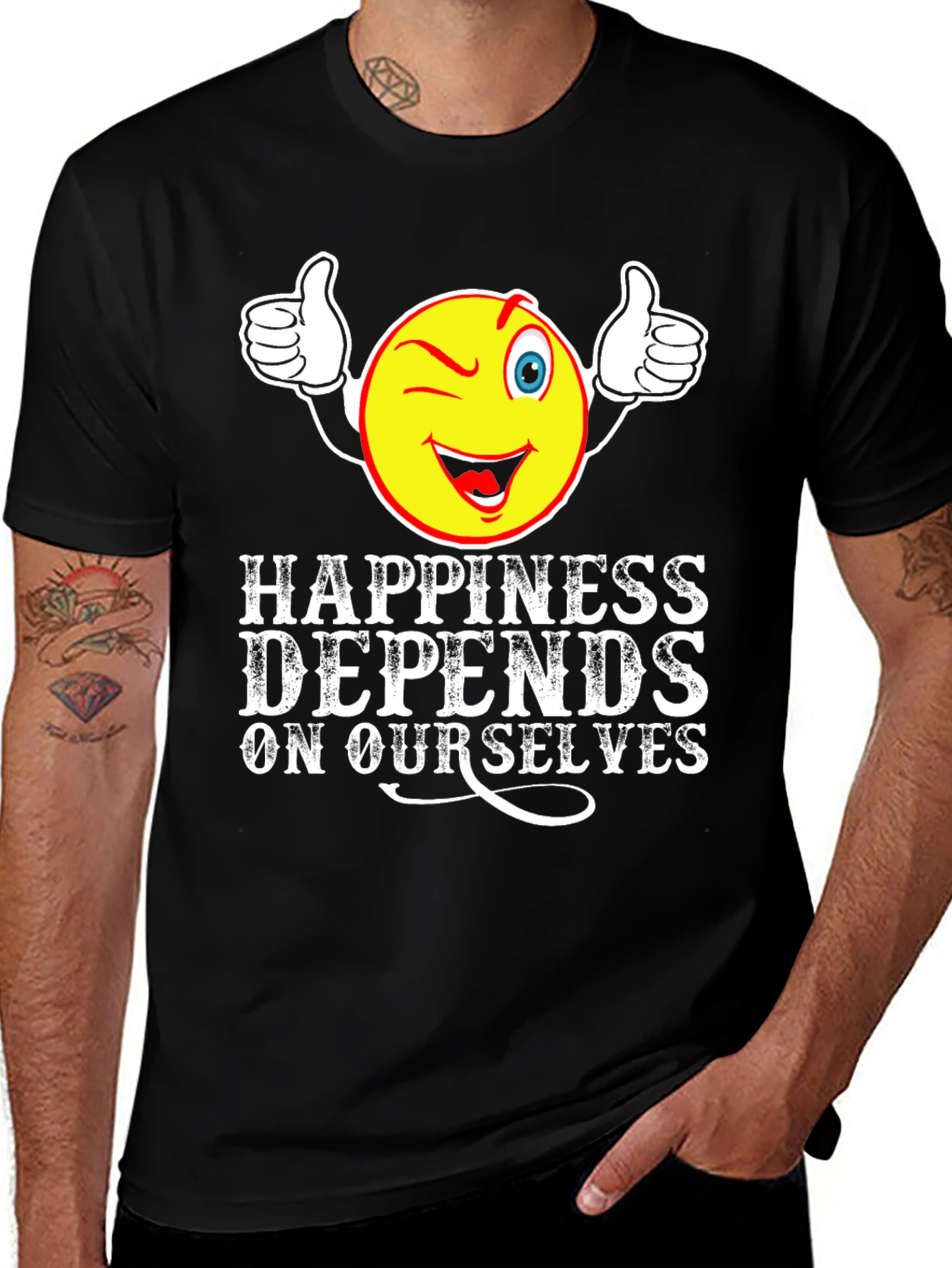 Variant 18 of Happiness Depends On Ourselves Black Graphic T-Shirt