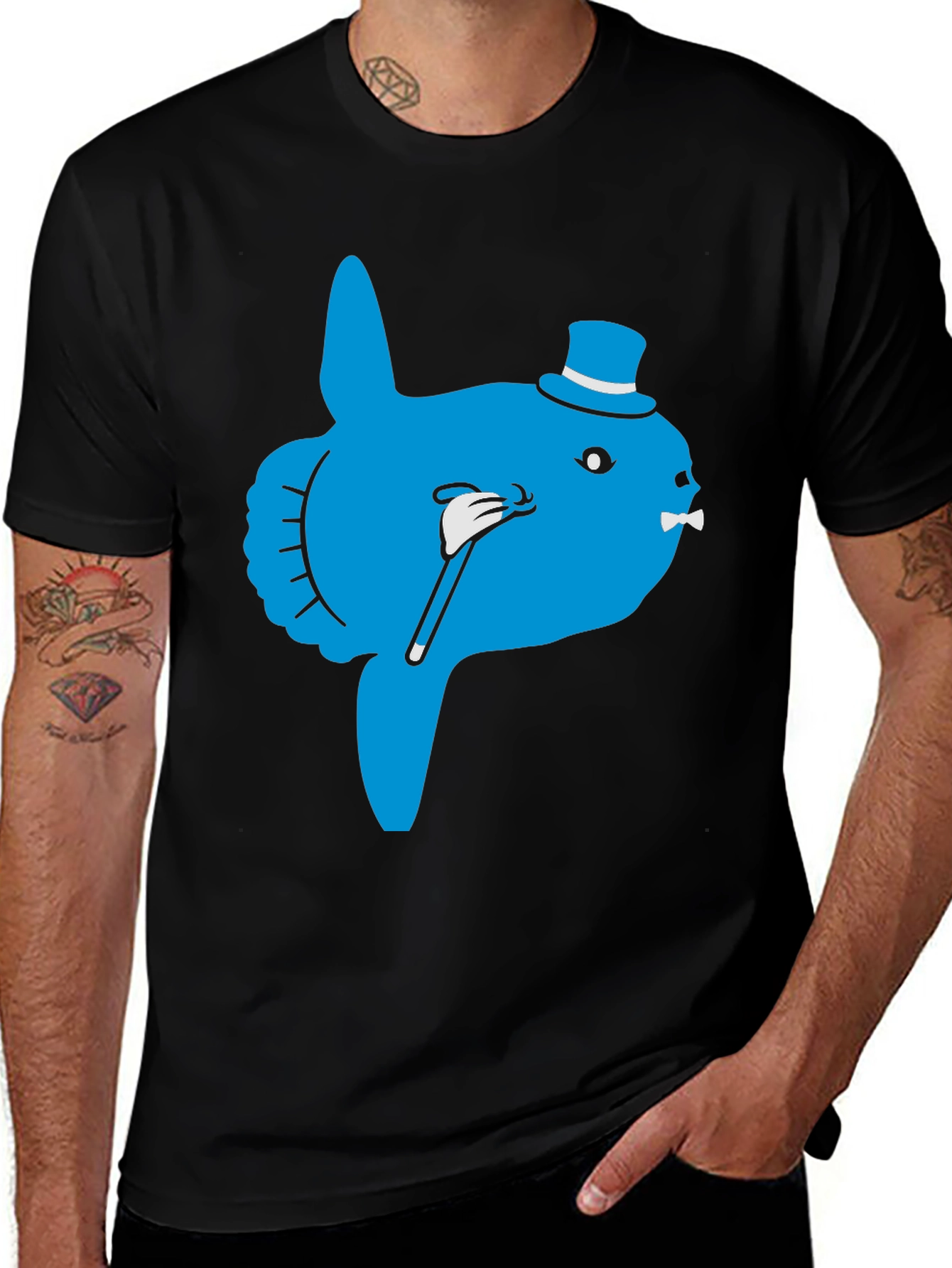 Variant 17 of Funny Ocean Sunfish Top Hat Bow Tie Graphic T-Shirt