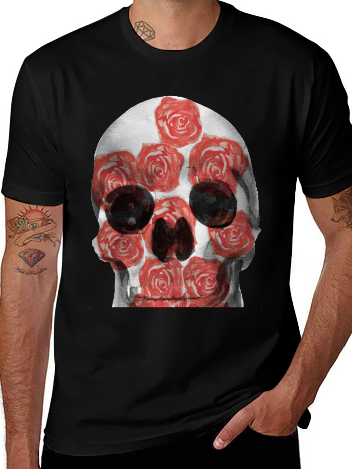 Variant 15 of Skull and Roses Graphic Tee - Edgy Style