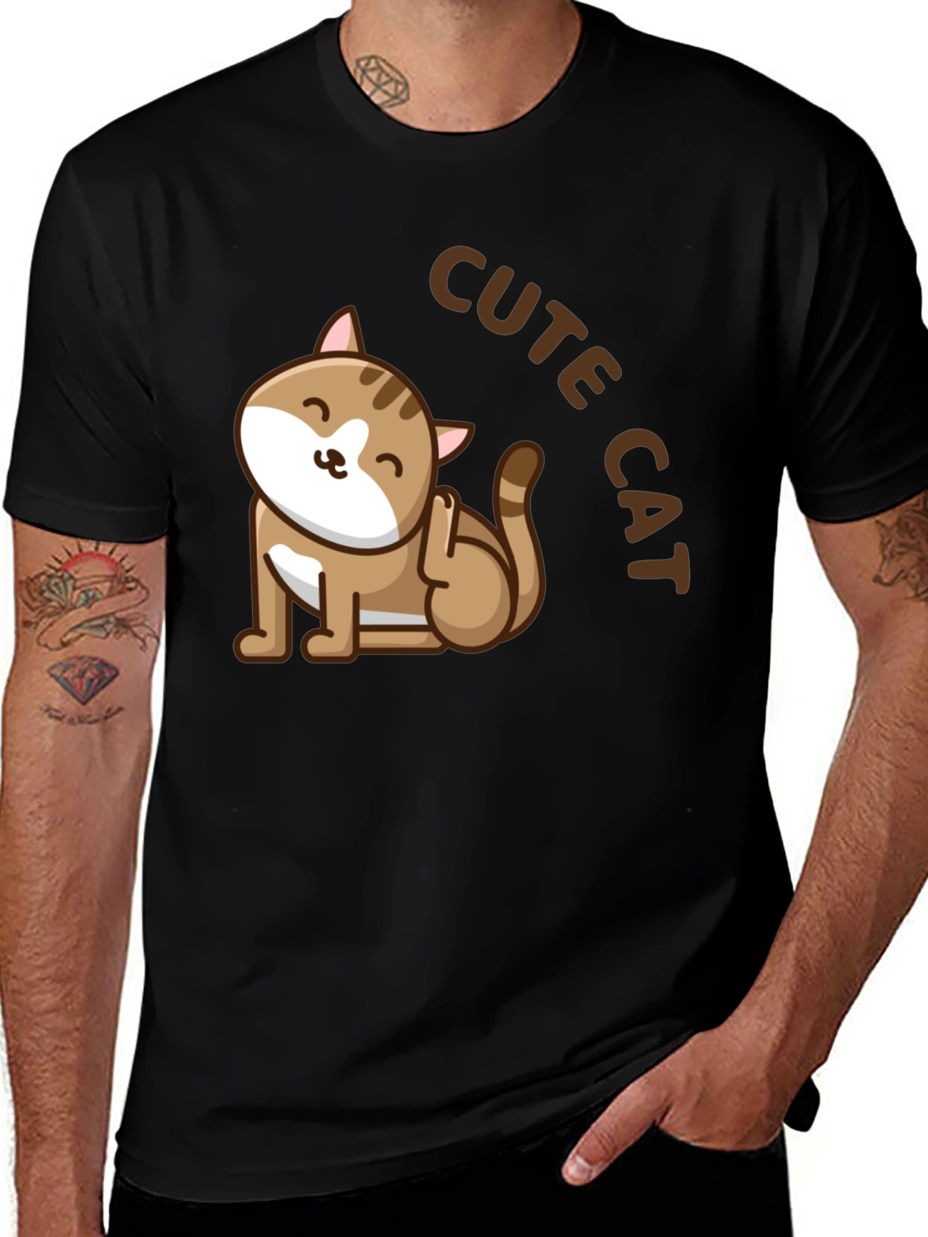 Variant 12 of Cute Cat Graphic T-Shirt - Unisex Black Tee