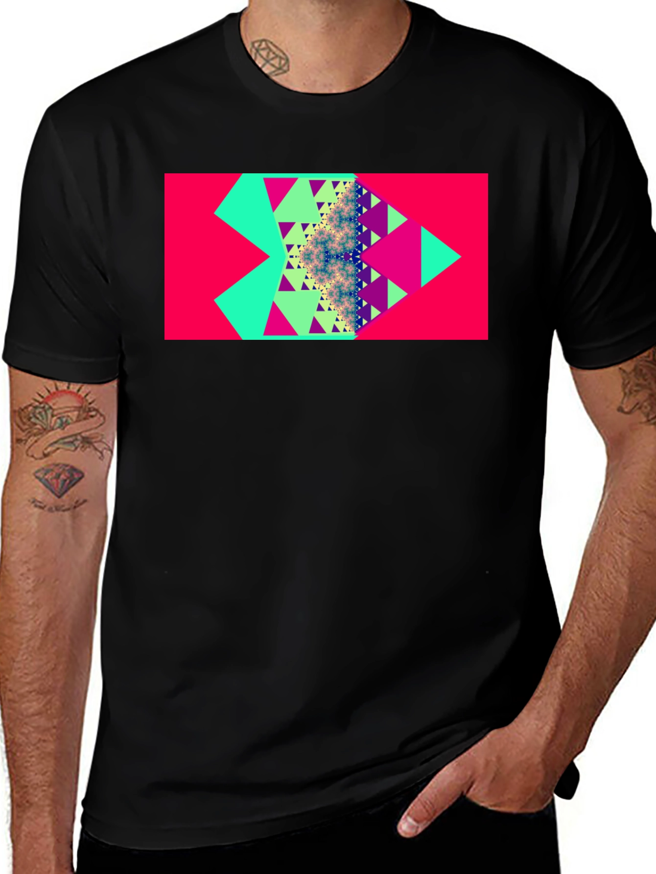 Geometric Triangle Fractal Graphic Tee - Modern Design