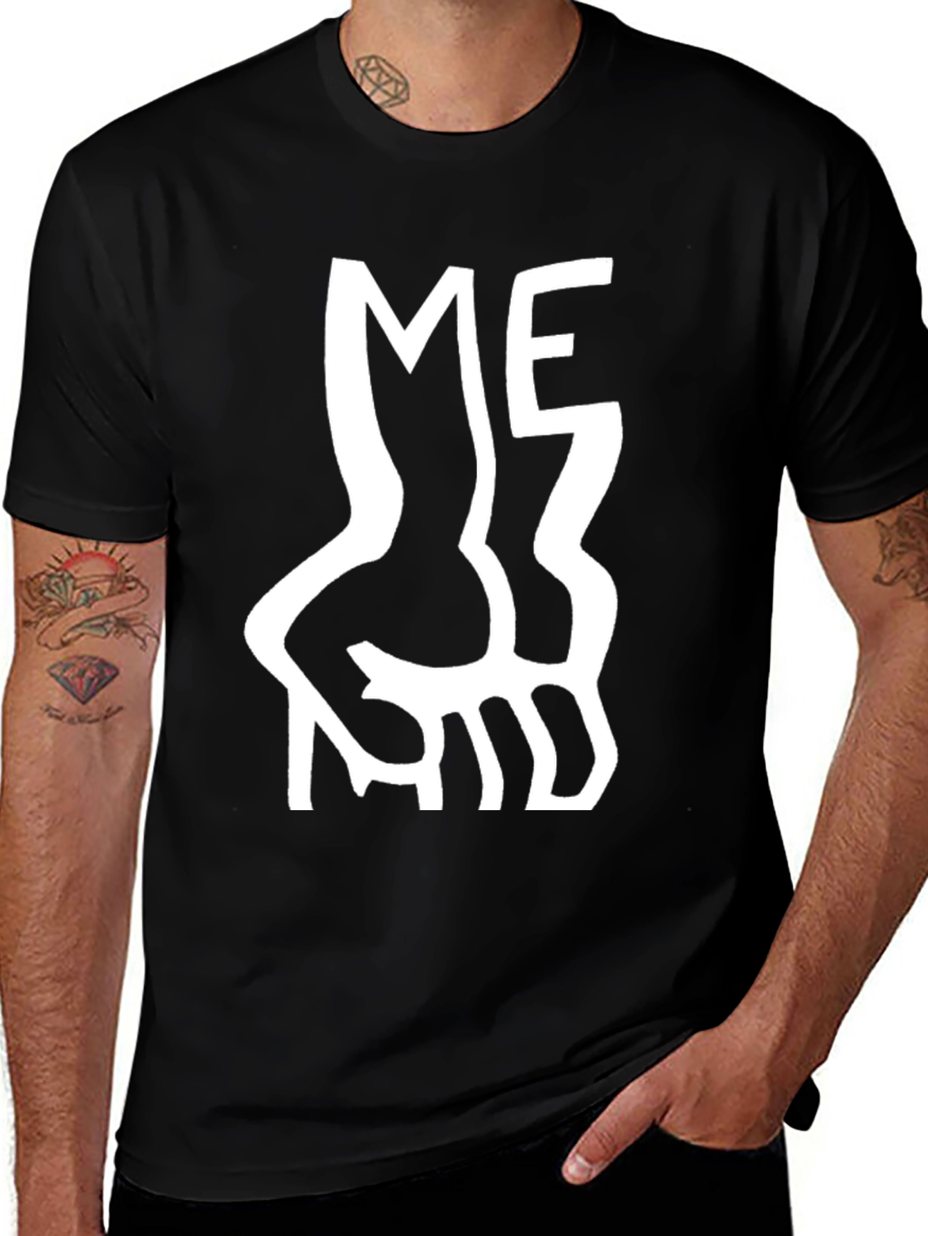 Variant 9 of Modern Graphic Tee - Abstract 'ME' Design - Black Cotton Shirt