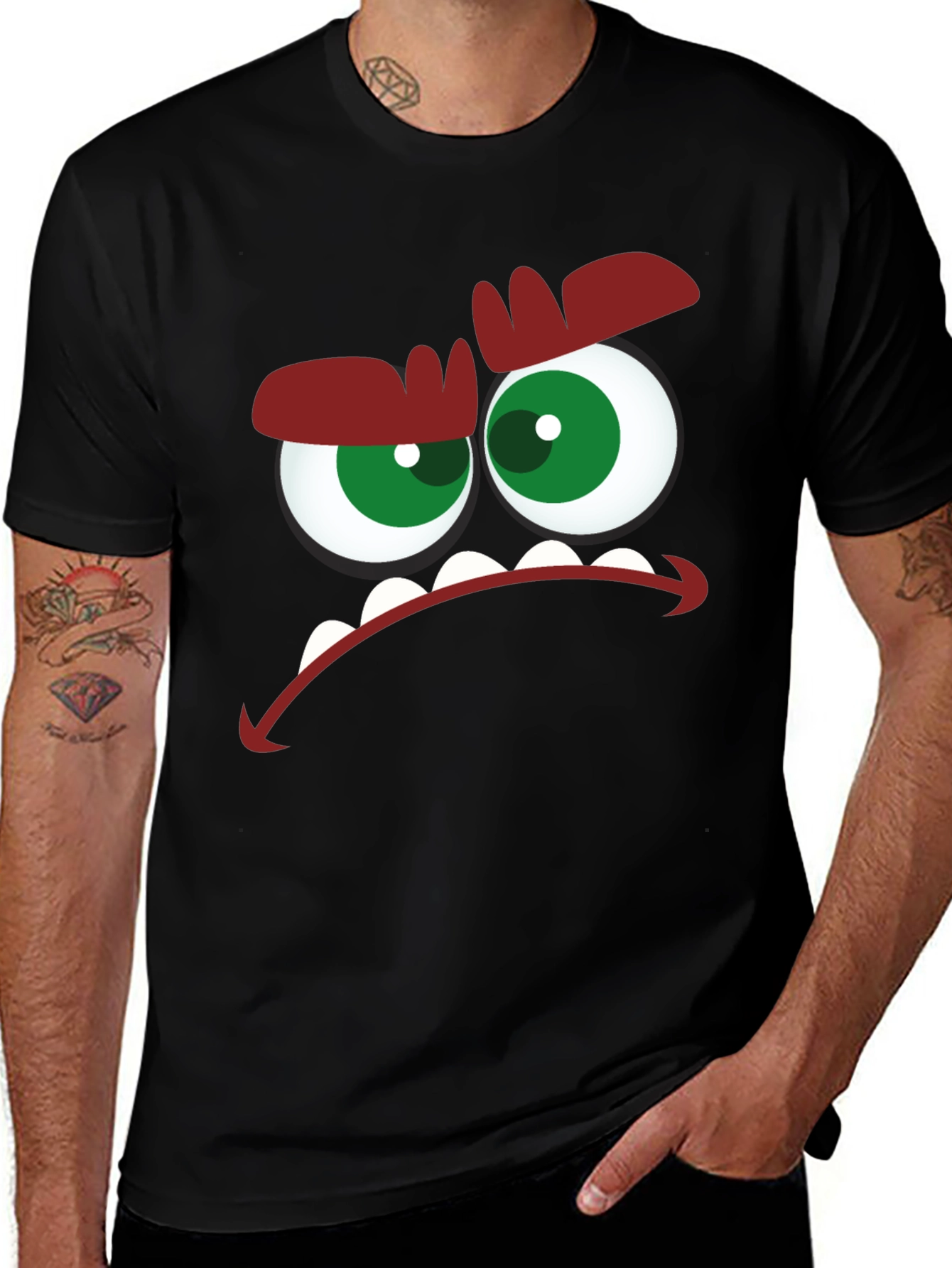 Variant 12 of Angry Cartoon Face Graphic Black T-Shirt