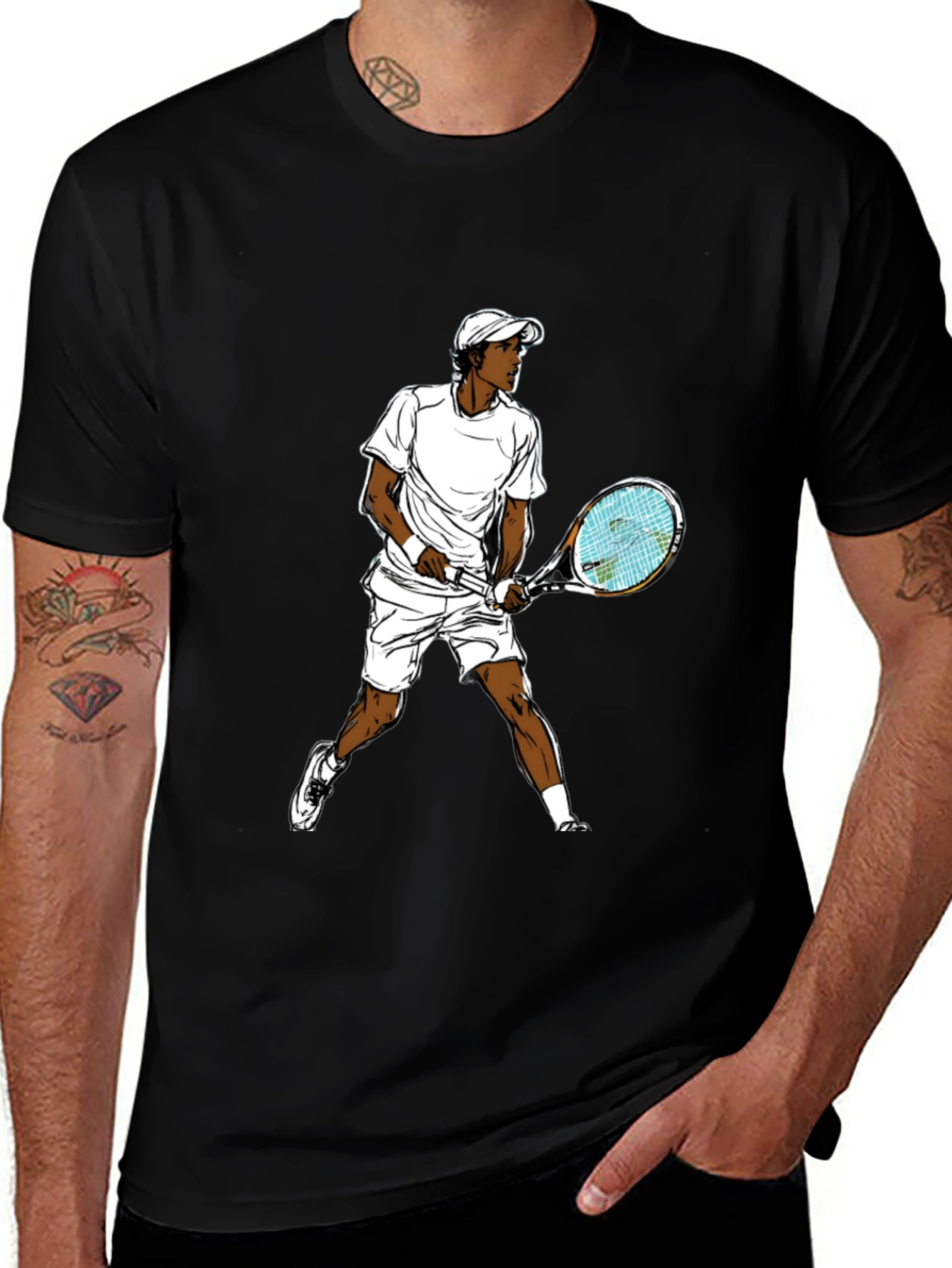 Variant 20 of Tennis Player Graphic T-Shirt - Black Casual Tee