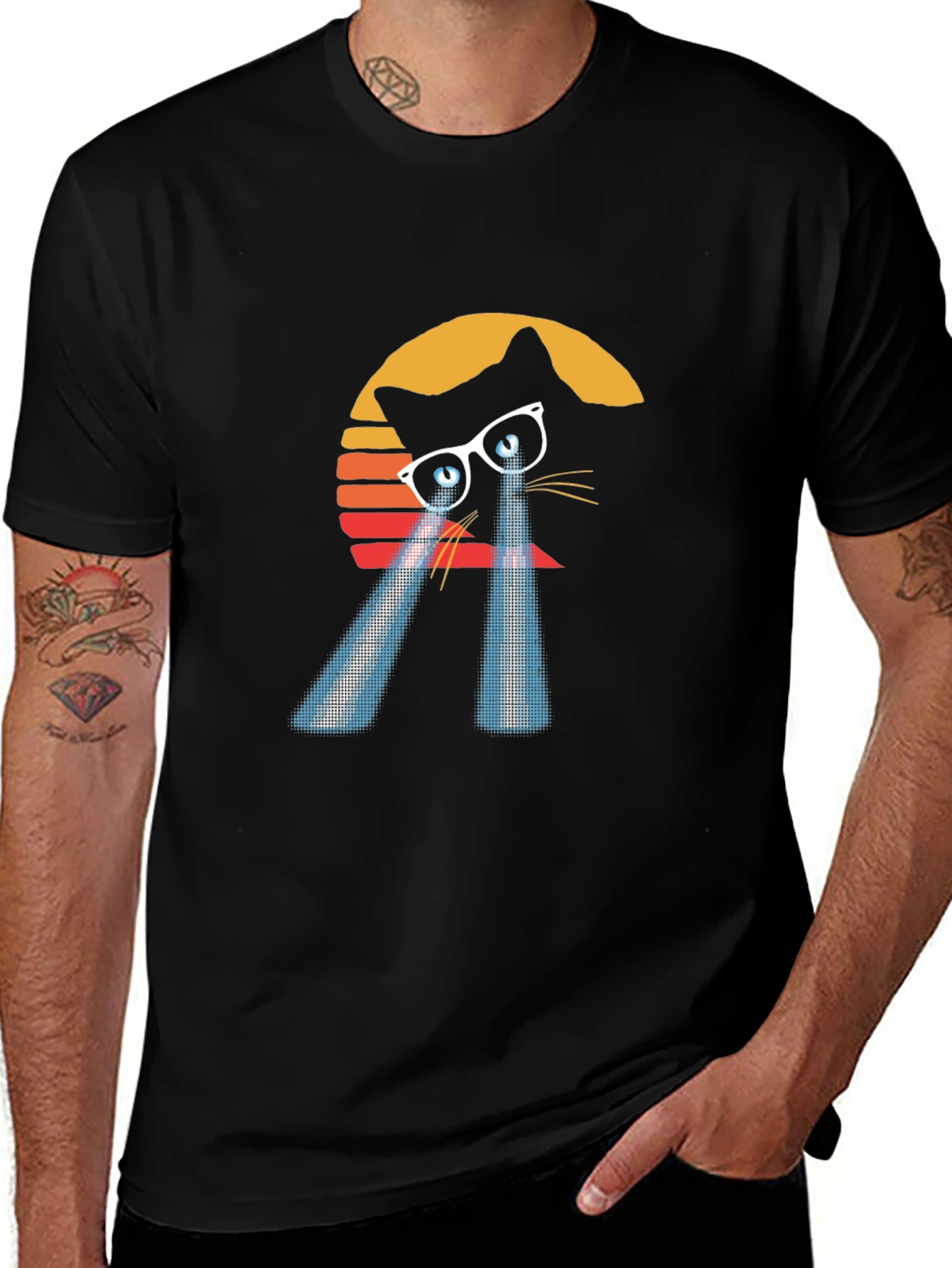 Variant 5 of Laser Cat Eyes T-Shirt - Retro Sunset Style