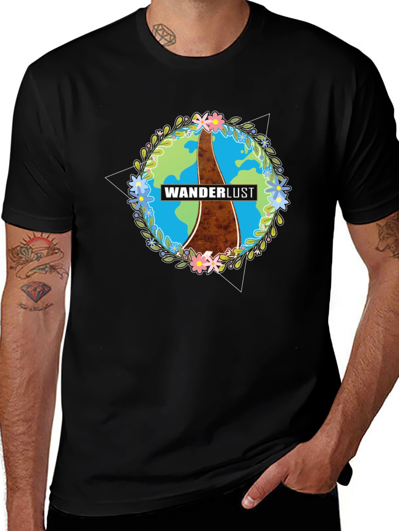Variant 3 of Wanderlust Earth Graphic Black T-Shirt