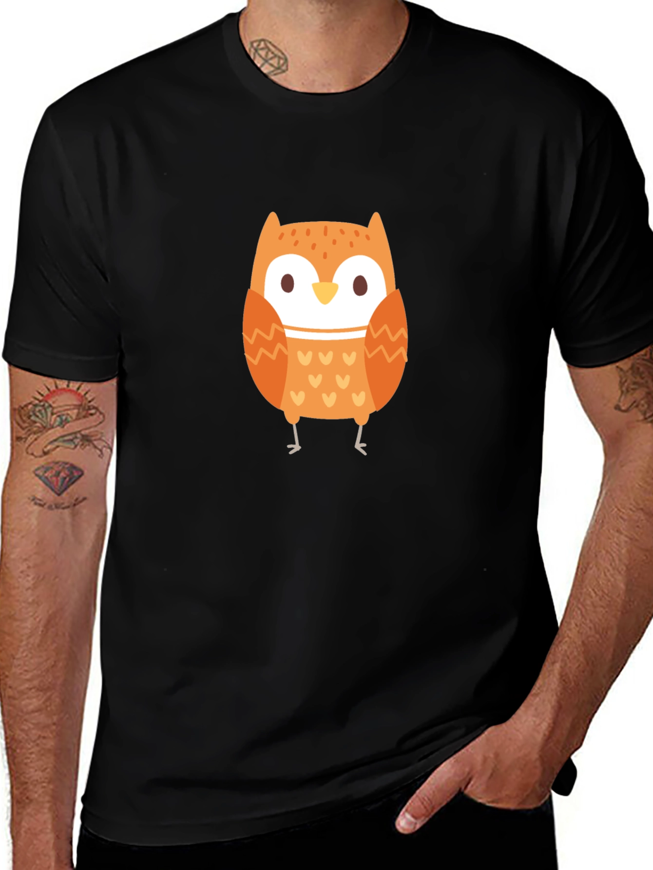 Variant 19 of Cute Owl Graphic Black T-Shirt
