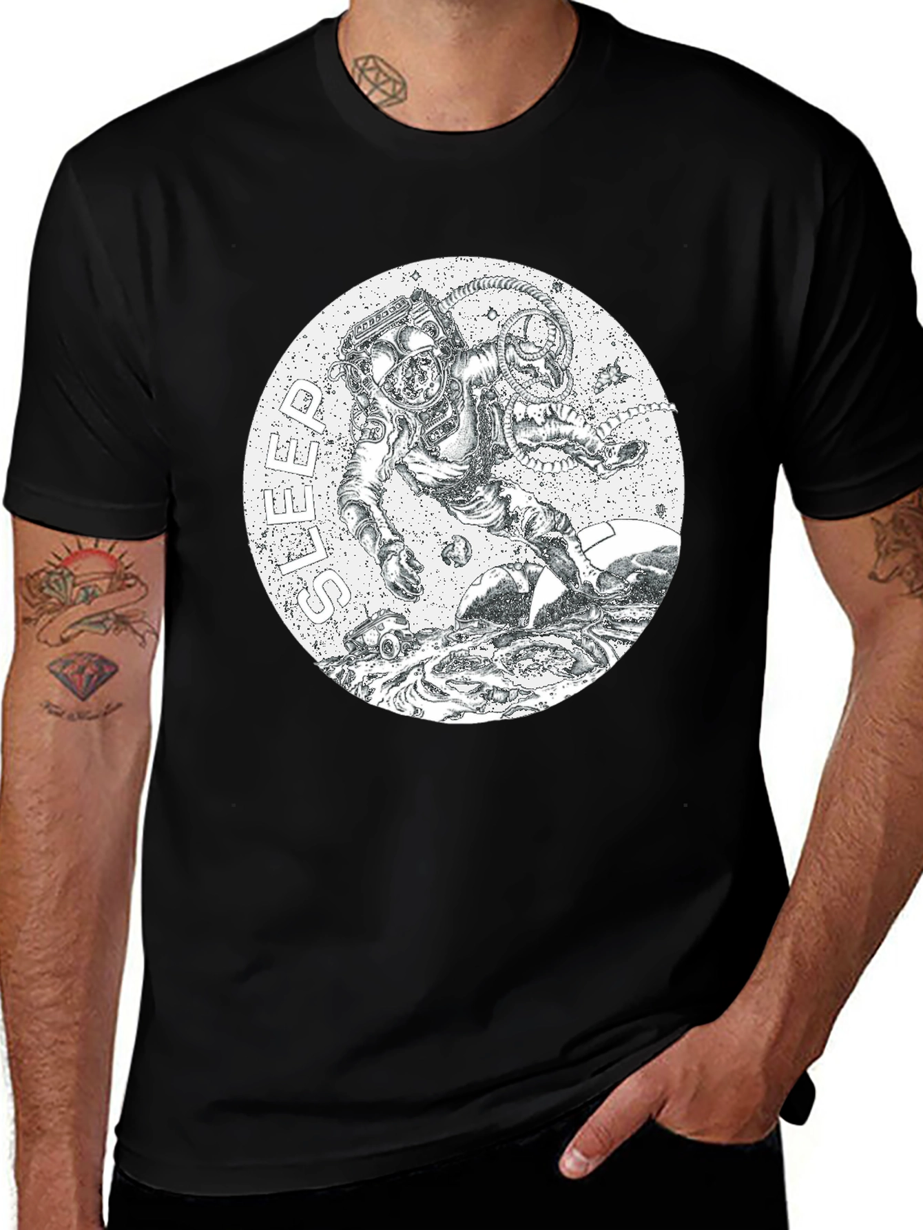Variant 10 of Sleep Astronaut T-Shirt - Black Cotton Graphic Tee
