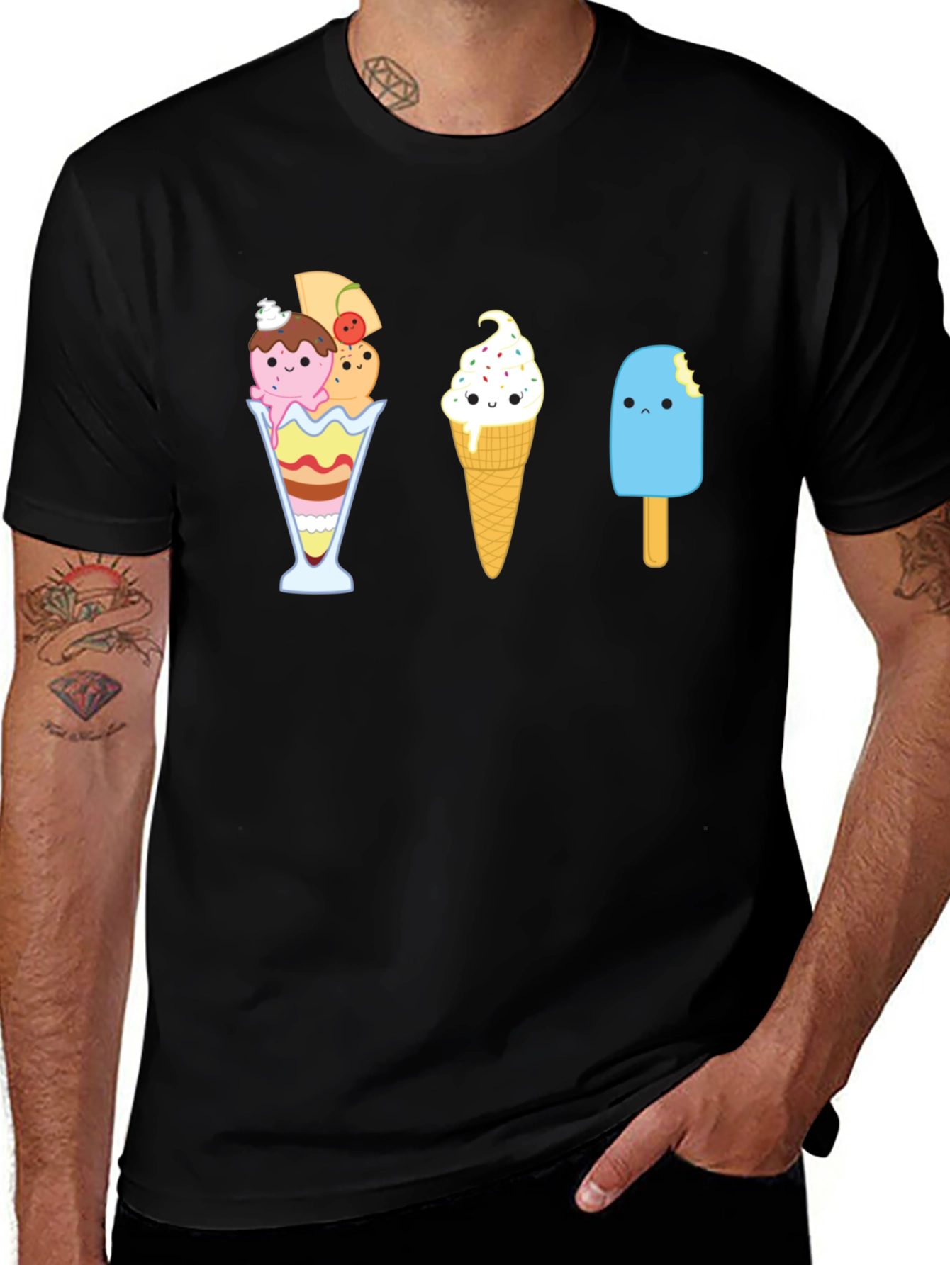 Variant 20 of Cute Ice Cream Graphic T-Shirt - Unisex Black Tee