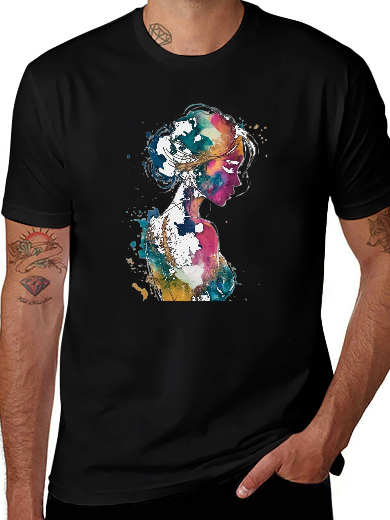 Variant 13 of Watercolor Woman Graphic Black T-Shirt