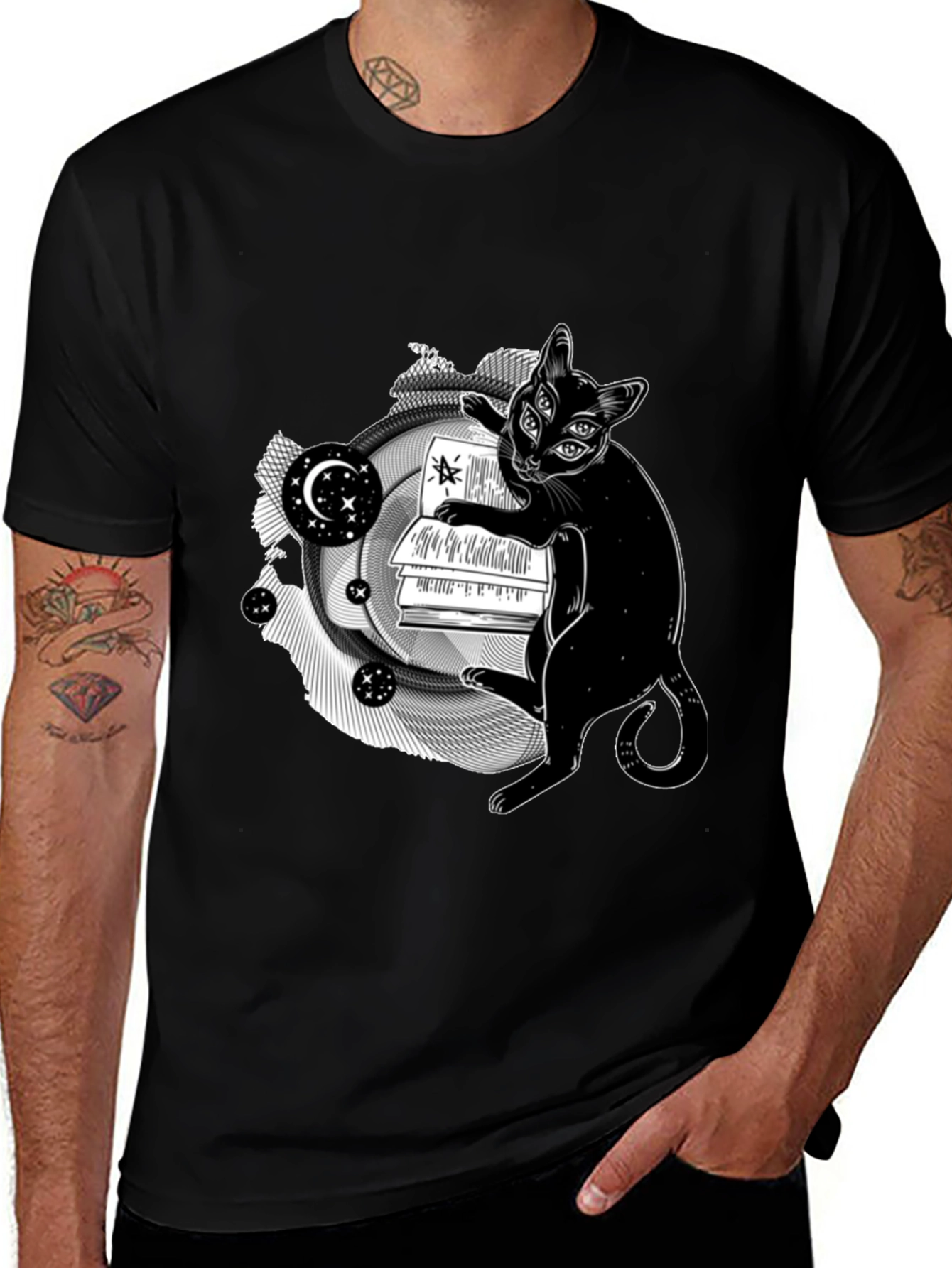 Variant 19 of Mystic Cat Graphic Tee - Unisex Black T-Shirt