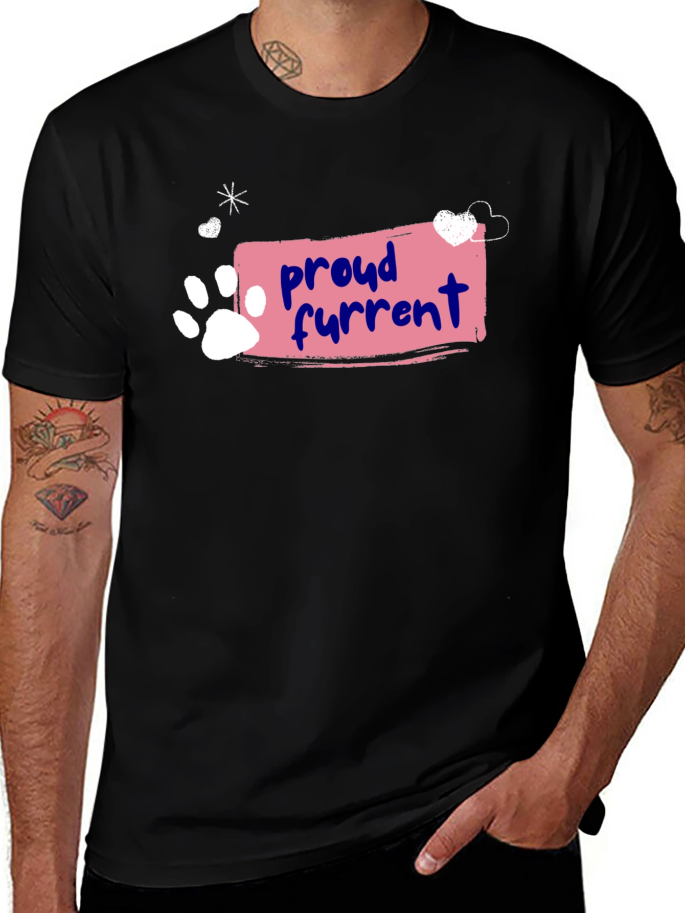 Variant 12 of Proud Furrent T-Shirt - Black Crew Neck