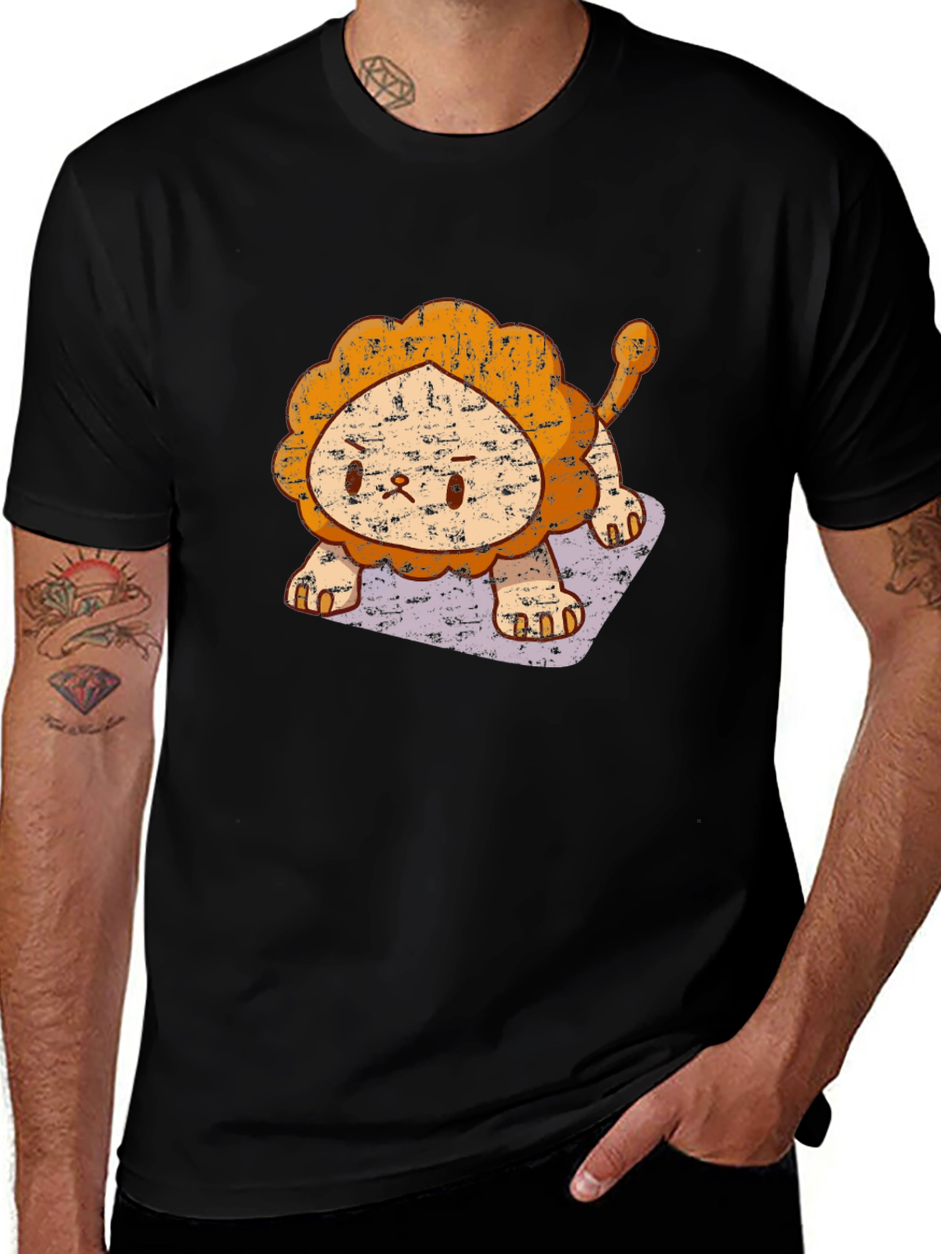 Variant 26 of Cartoon Lion Graphic Tee - Soft & Stylish Black T-Shirt