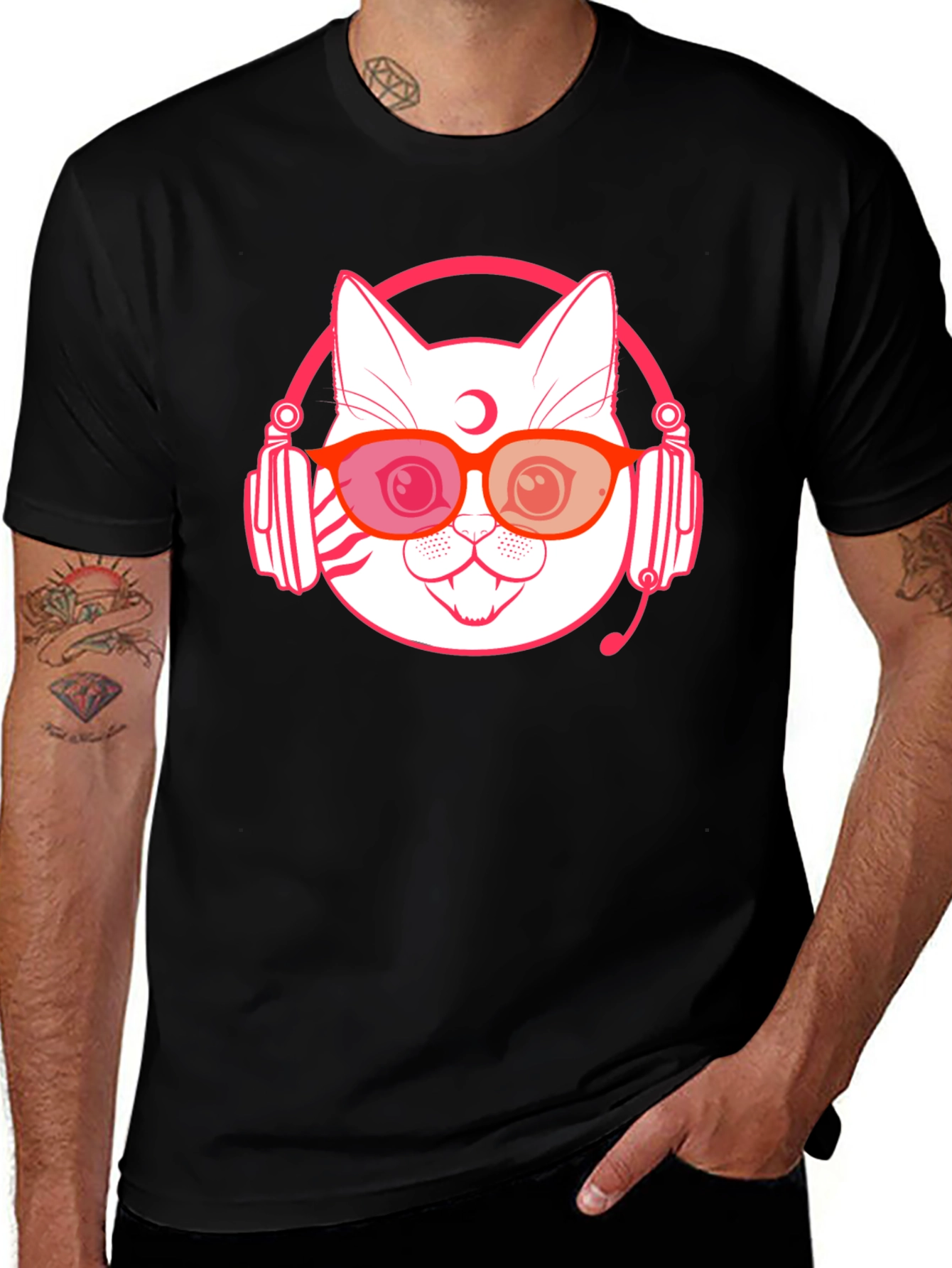 Variant 25 of Cat DJ T-Shirt - Cool Kitty with Headphones & Glasses