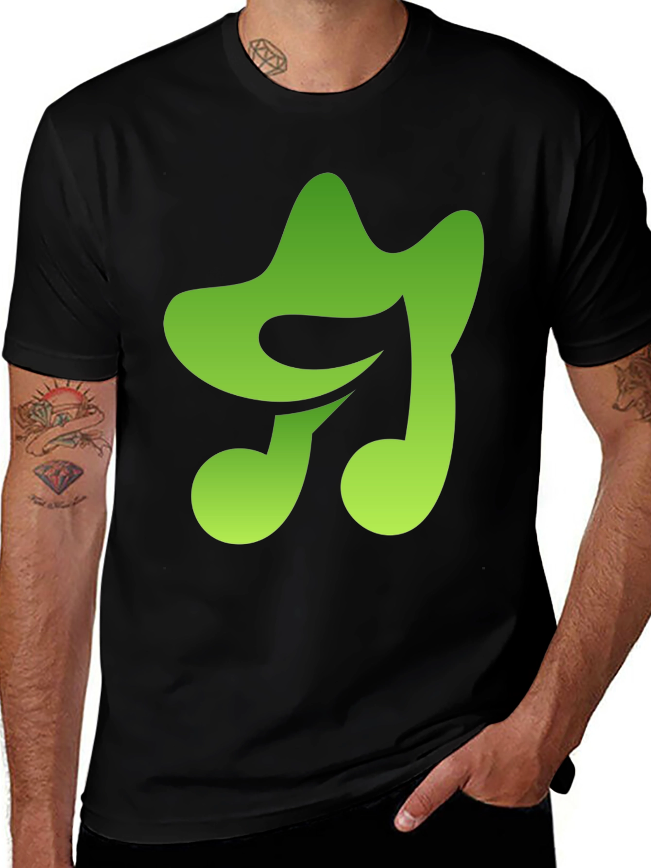 Variant 18 of Green Music Note Graphic Black T-Shirt