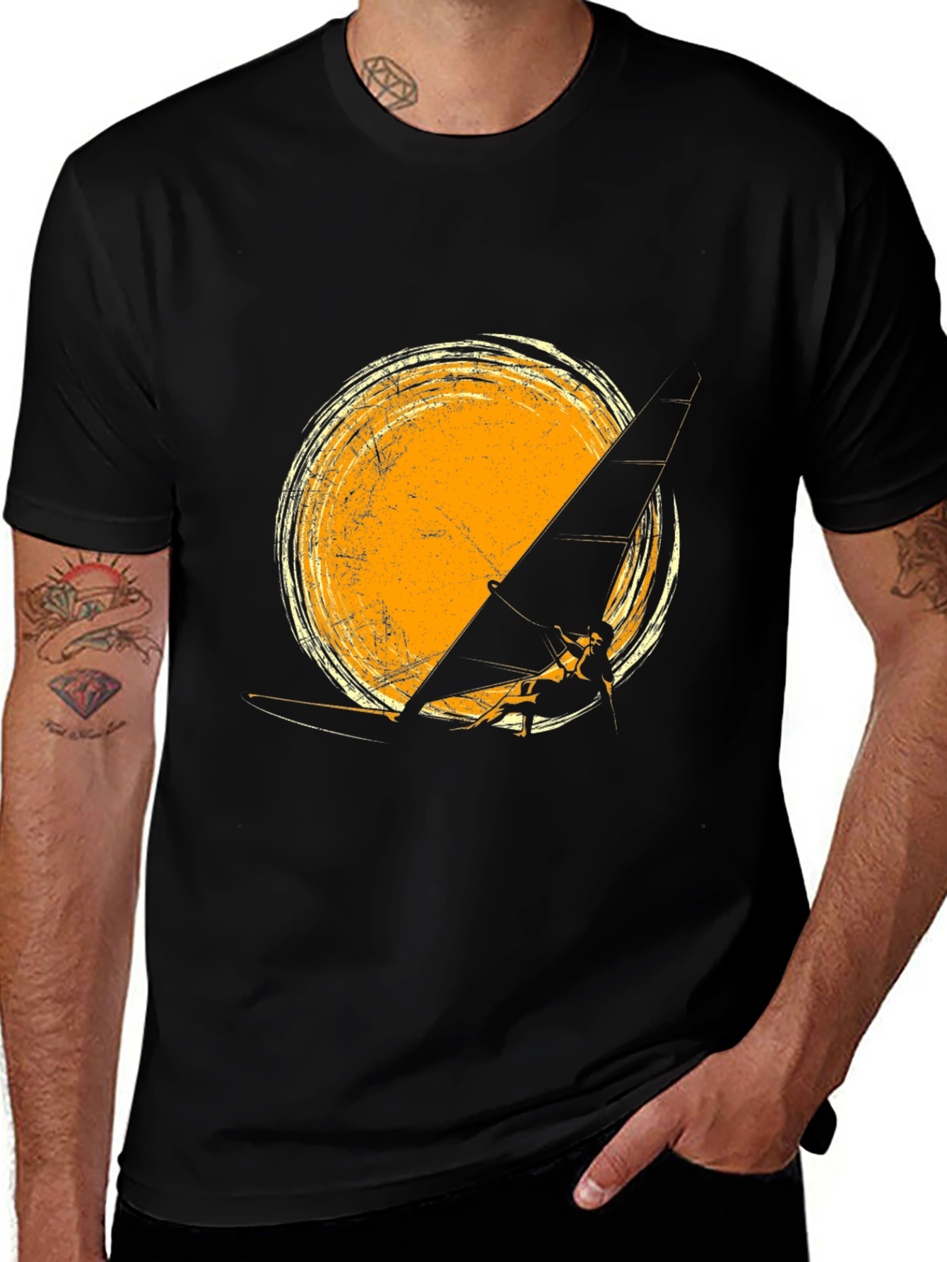 Variant 7 of Hang Gliding Sunset Graphic Tee - Black Cotton Comfort