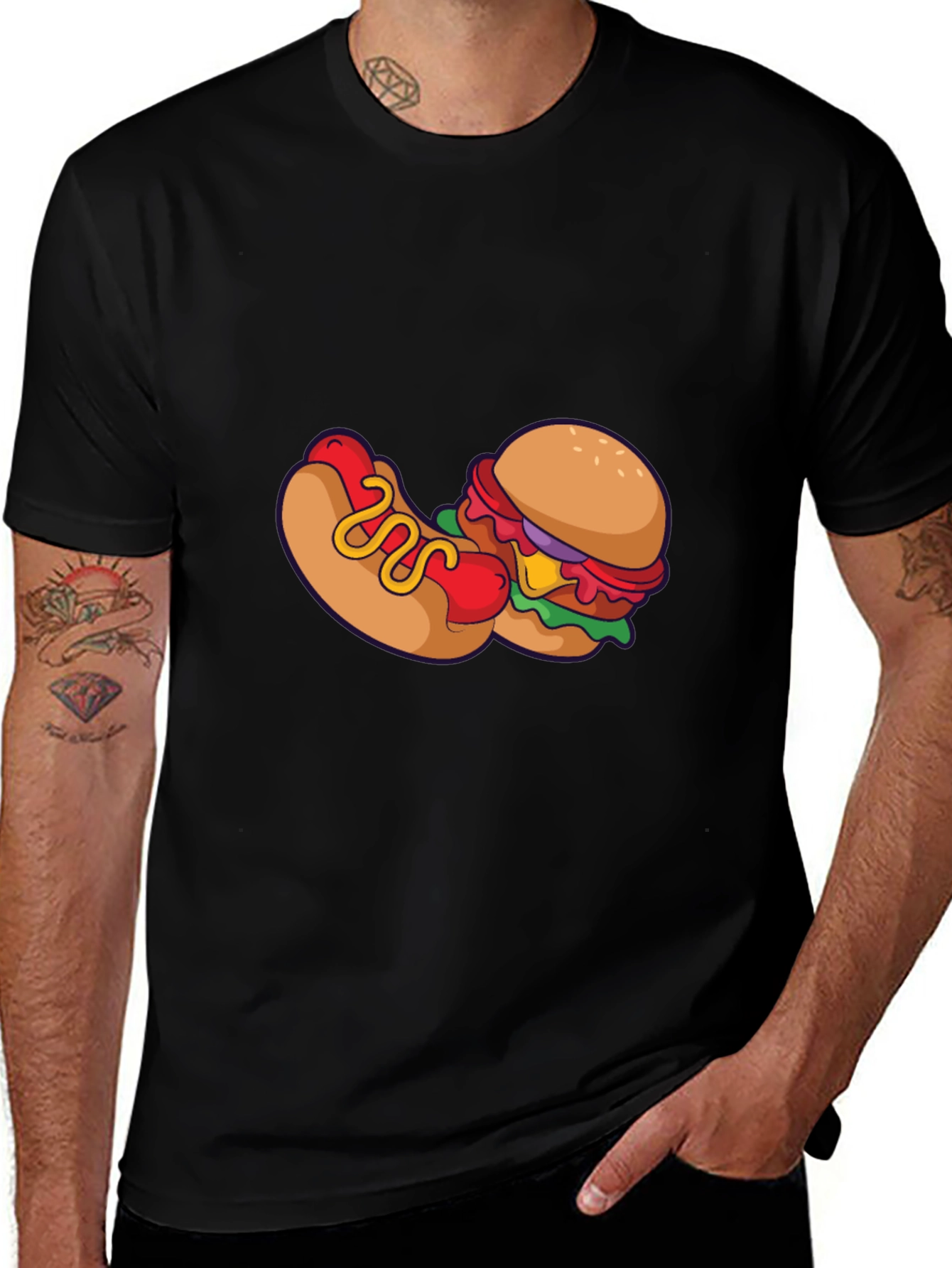 Variant 7 of Novelty Burger & Hotdog Graphic Print T-Shirt