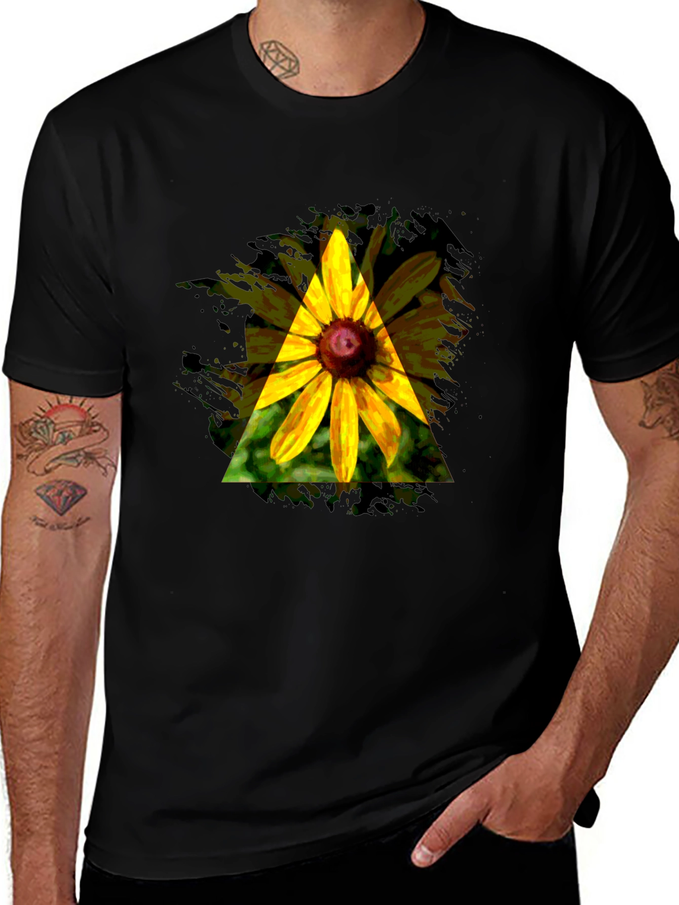 Variant 13 of Sunflower Triangle Graphic Print Black T-Shirt