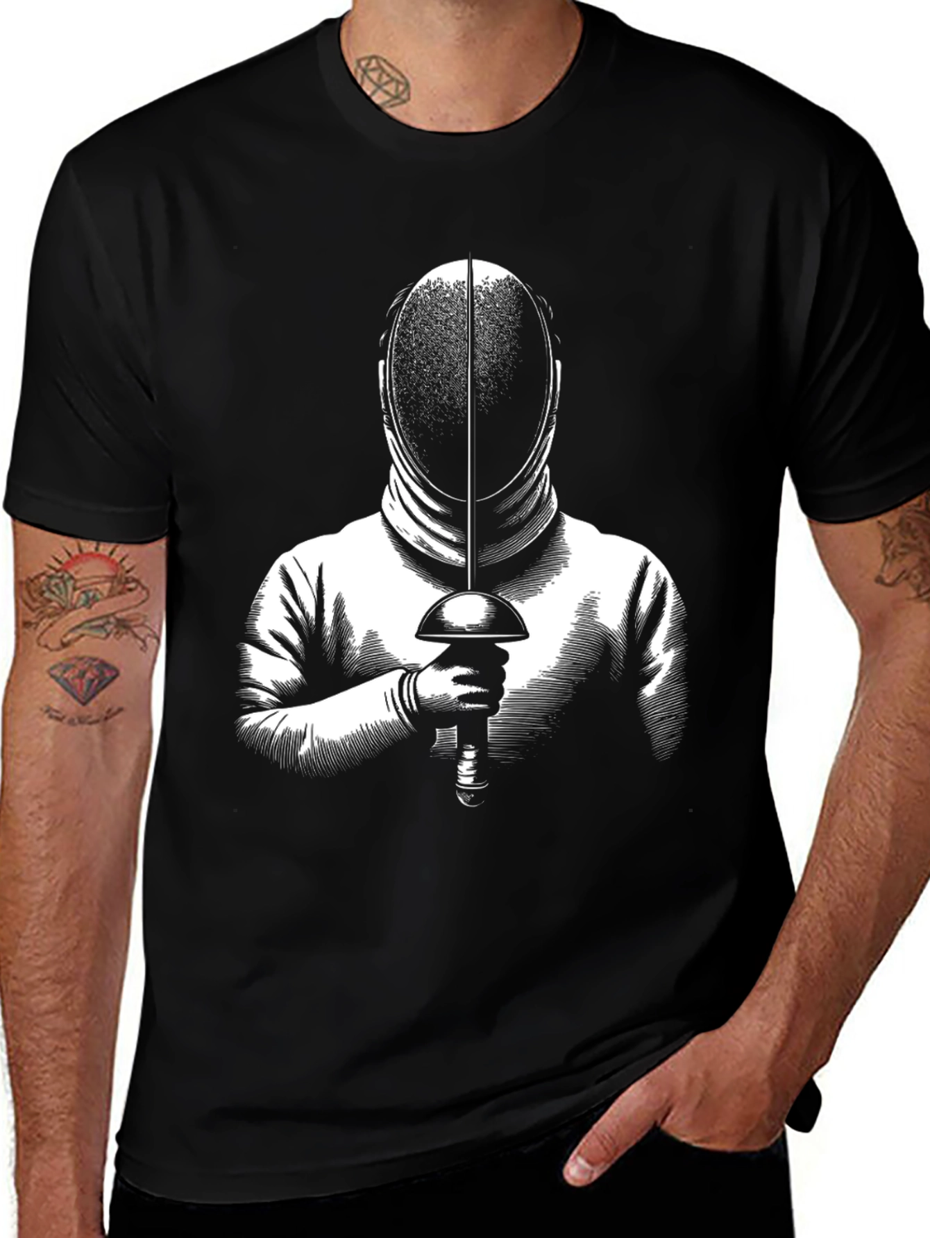 Black Fencing T-Shirt - Foil Duel Design main image