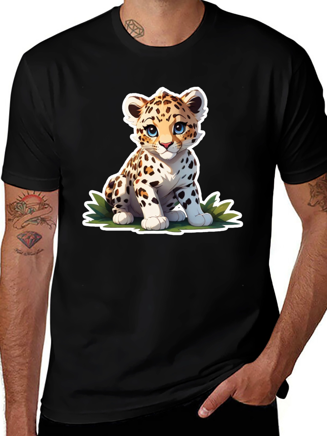 Variant 30 of Cute Cartoon Leopard Graphic Tee - Black