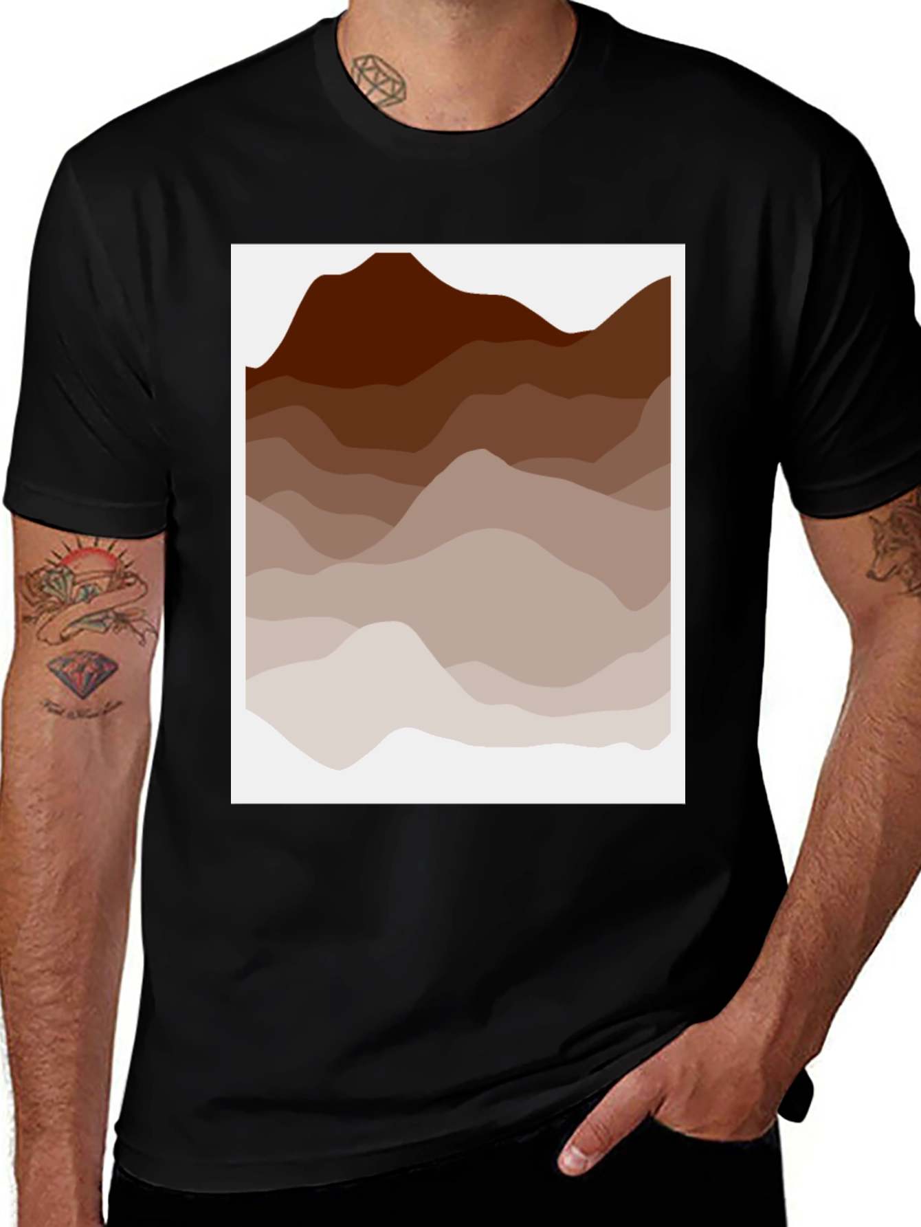 Variant 13 of Earth Tone Mountain Graphic Tee - Casual Style