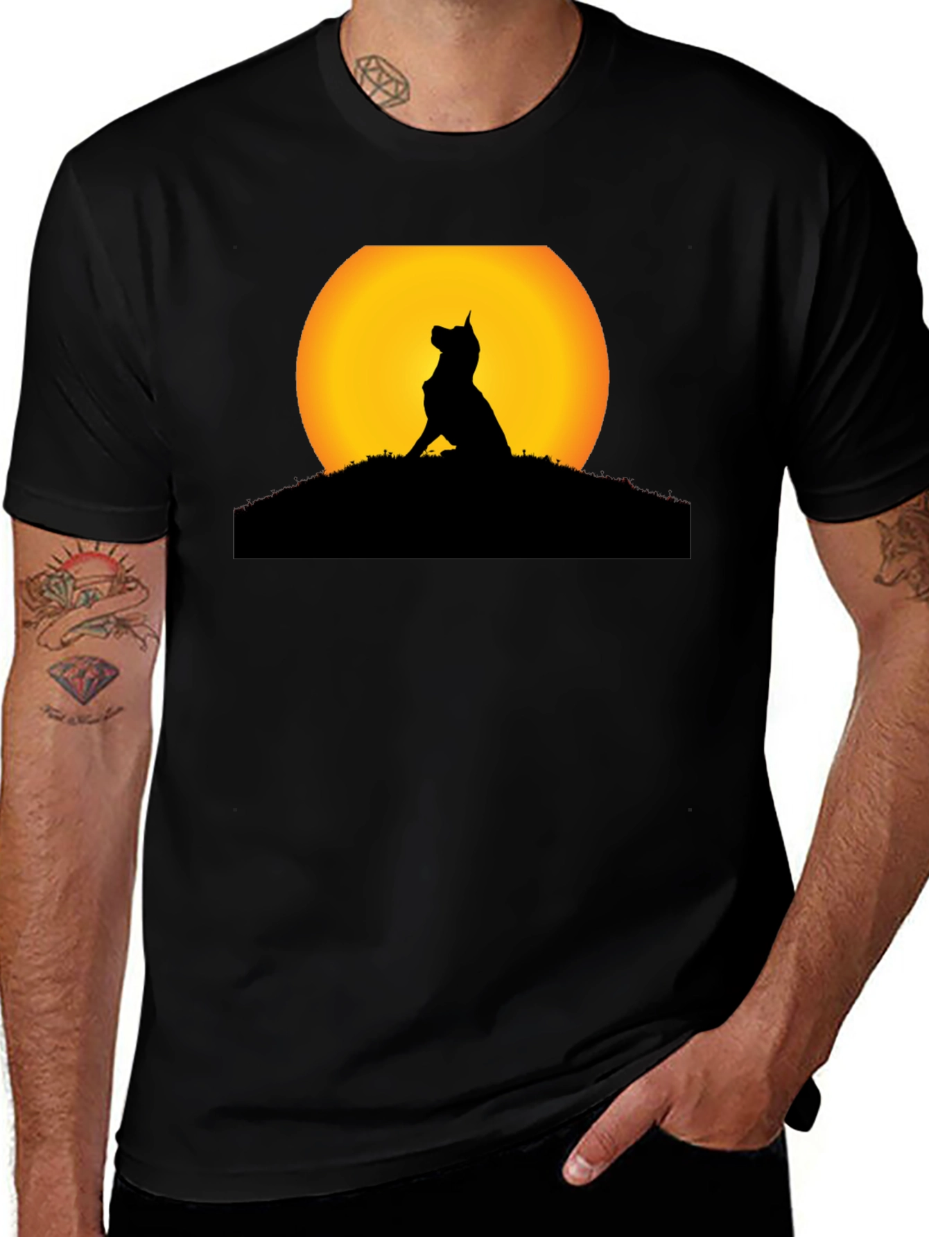 Variant 24 of Dog Silhouette Sunset Black T-Shirt
