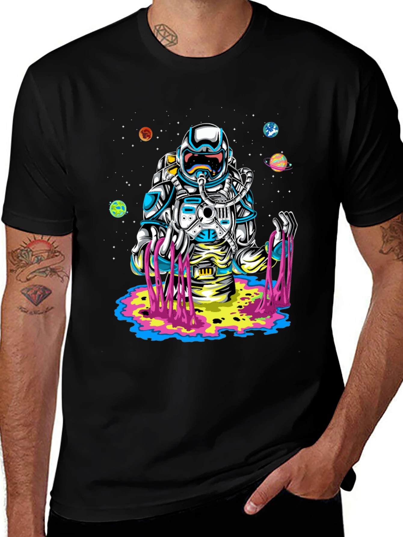 Variant 23 of Astronaut Space Drip Graphic Tee - Black