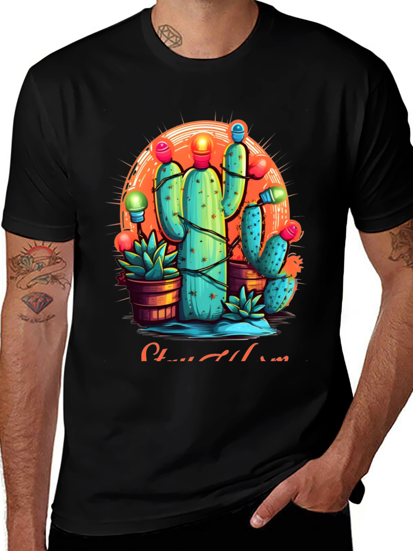 Variant 3 of Cactus Christmas Lights Graphic Tee