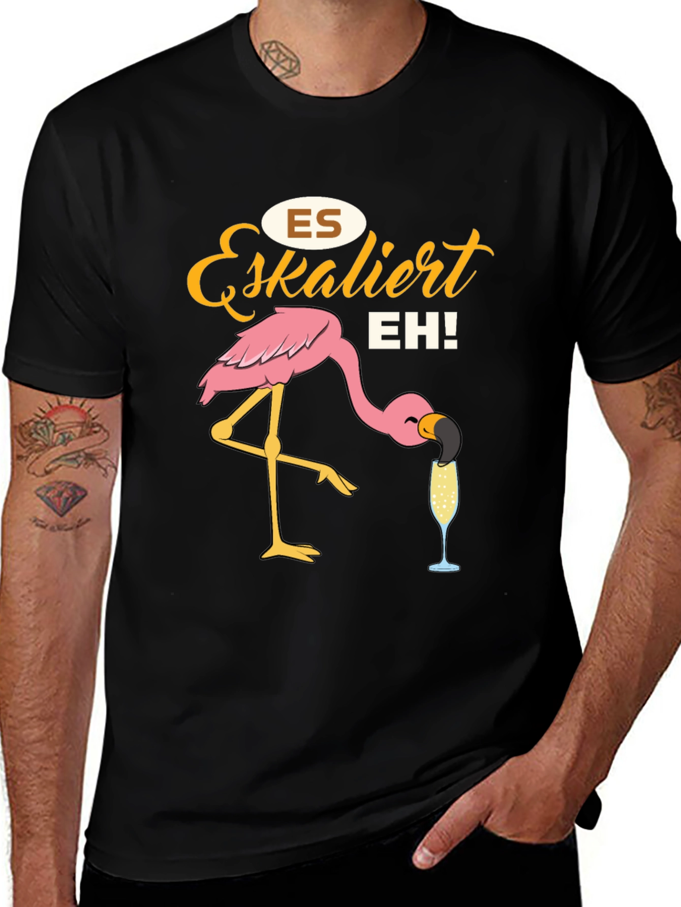 Variant 27 of Funny Flamingo Drinking Champagne T-Shirt