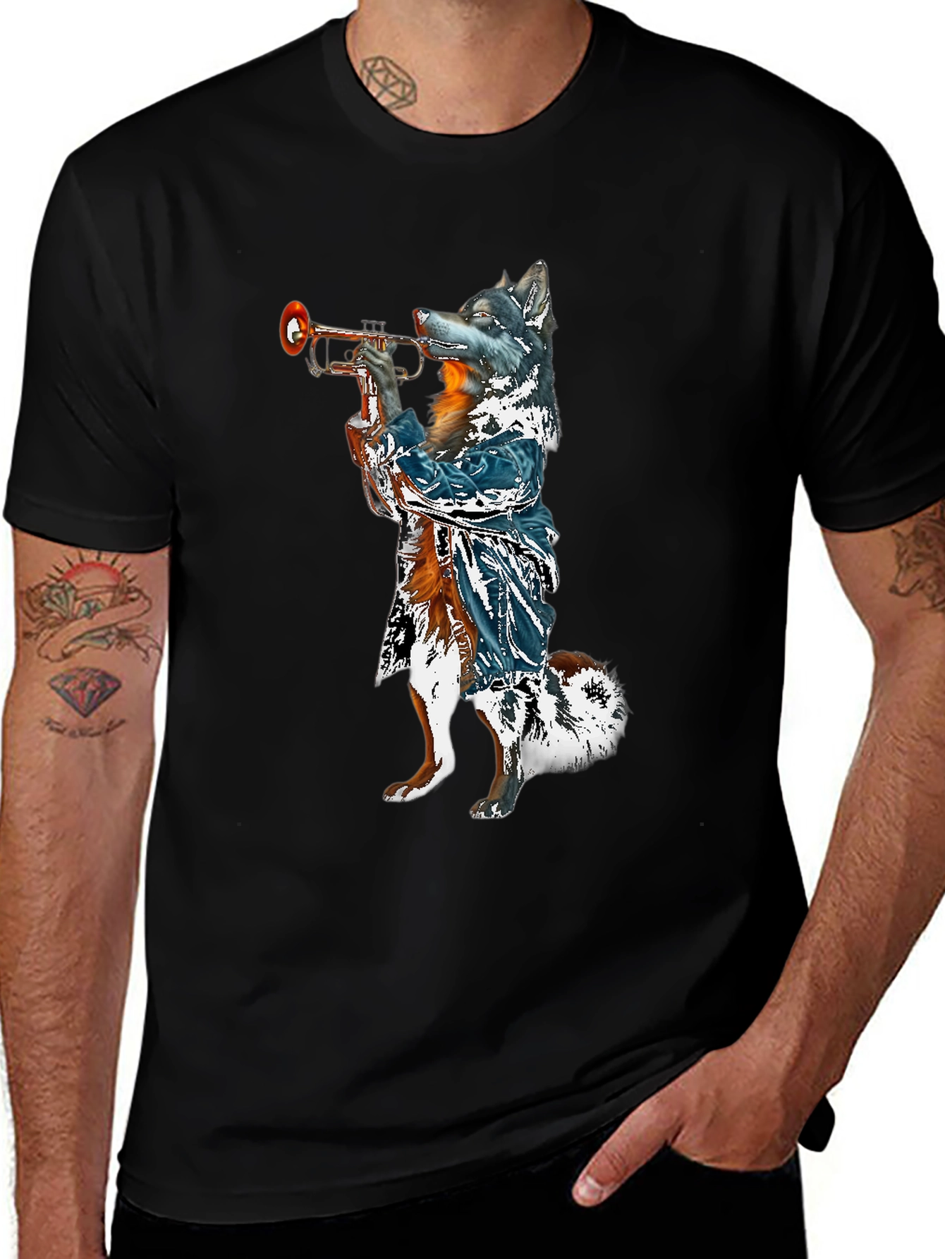 Variant 11 of Jazz Wolf Graphic T-Shirt - Cool Animal Design