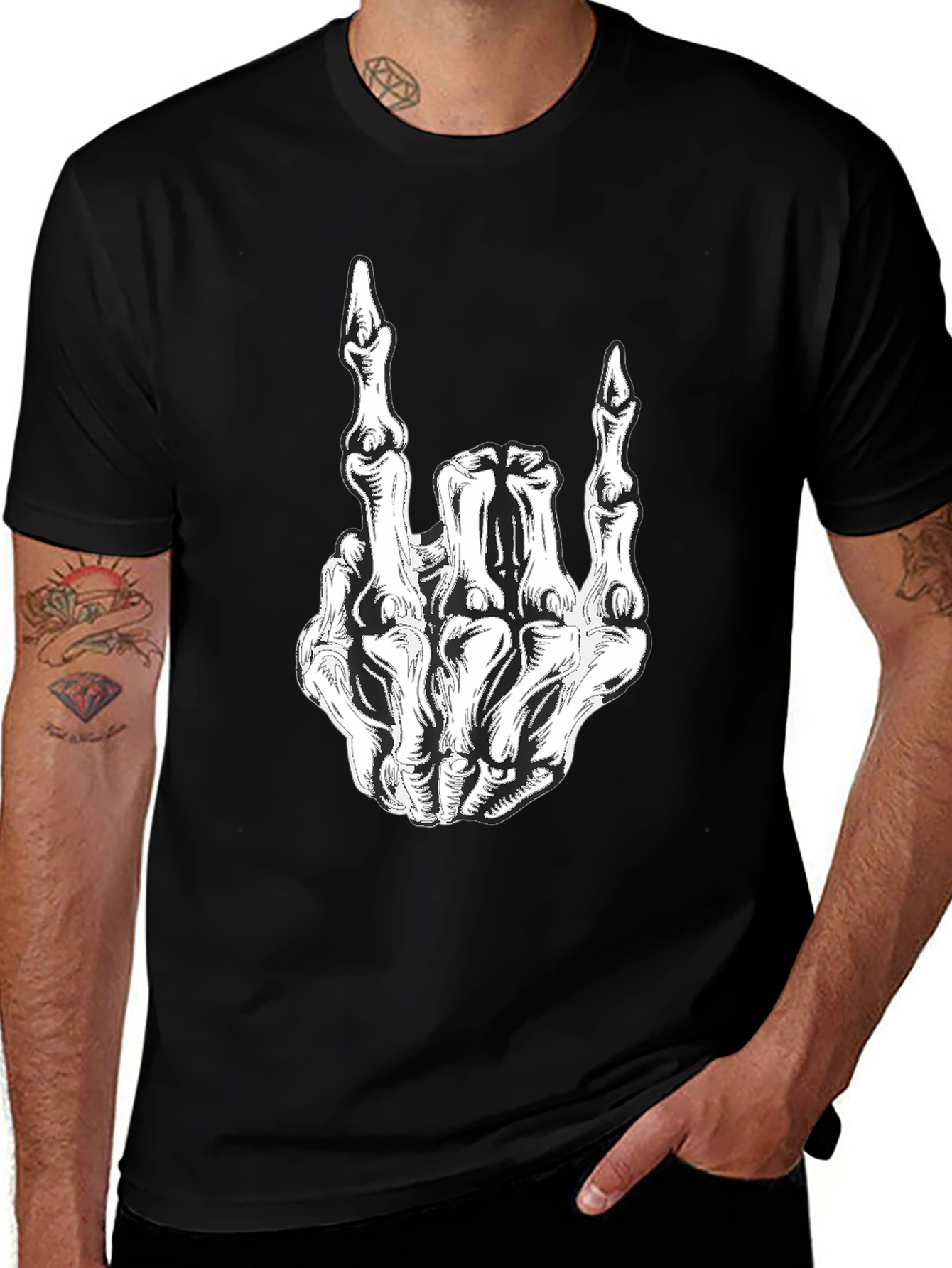 Variant 22 of Rock On Skeleton Hand T-Shirt - Black
