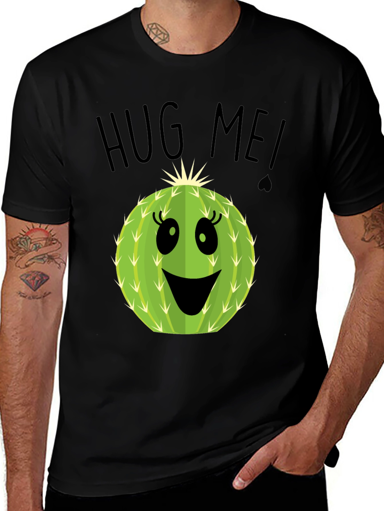 Variant 8 of Hug Me Cactus Graphic Tee - Unisex Black T-Shirt